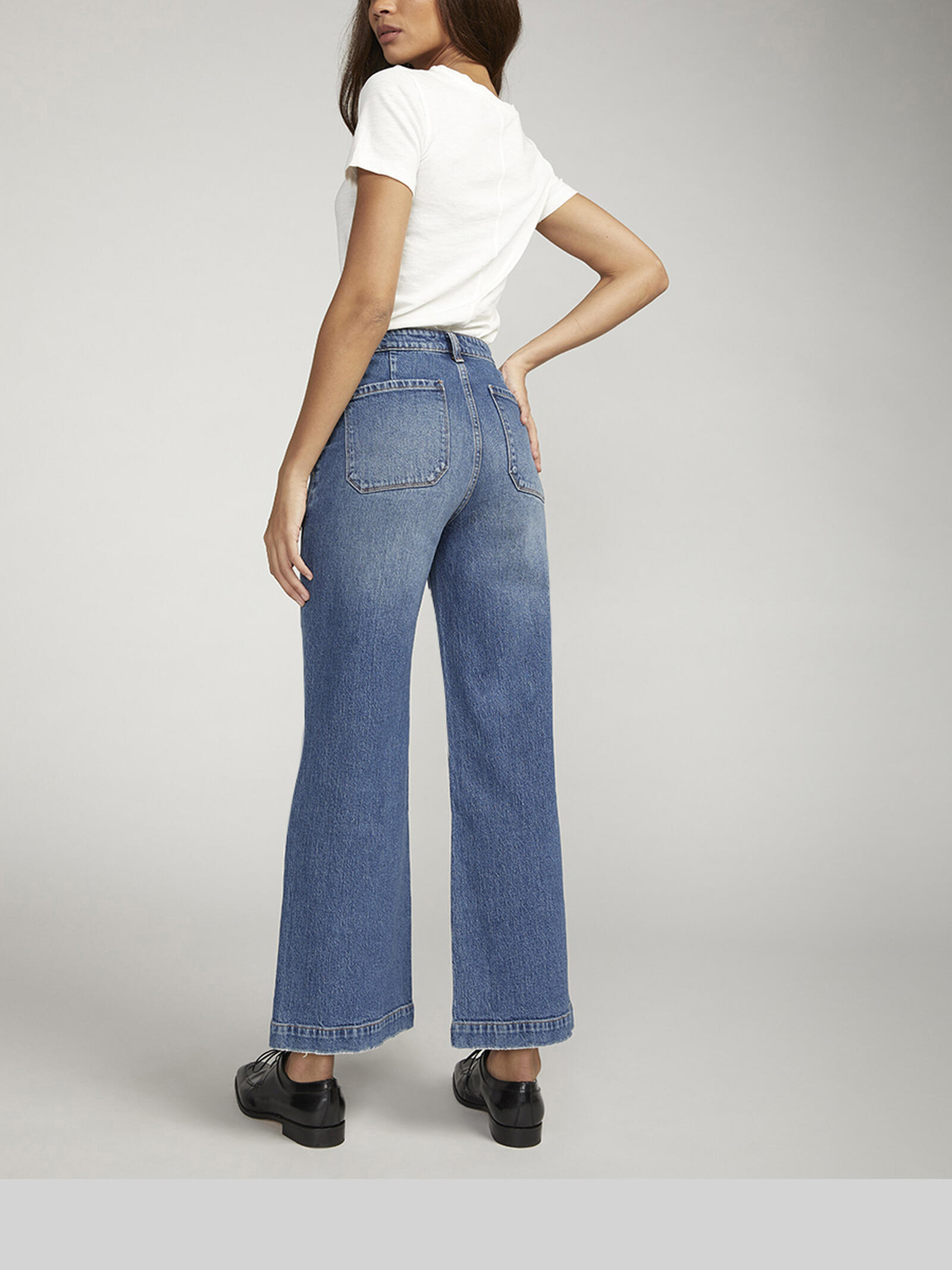 Buy Vintage Patch Pocket Wide Leg High Rise Jeans for USD