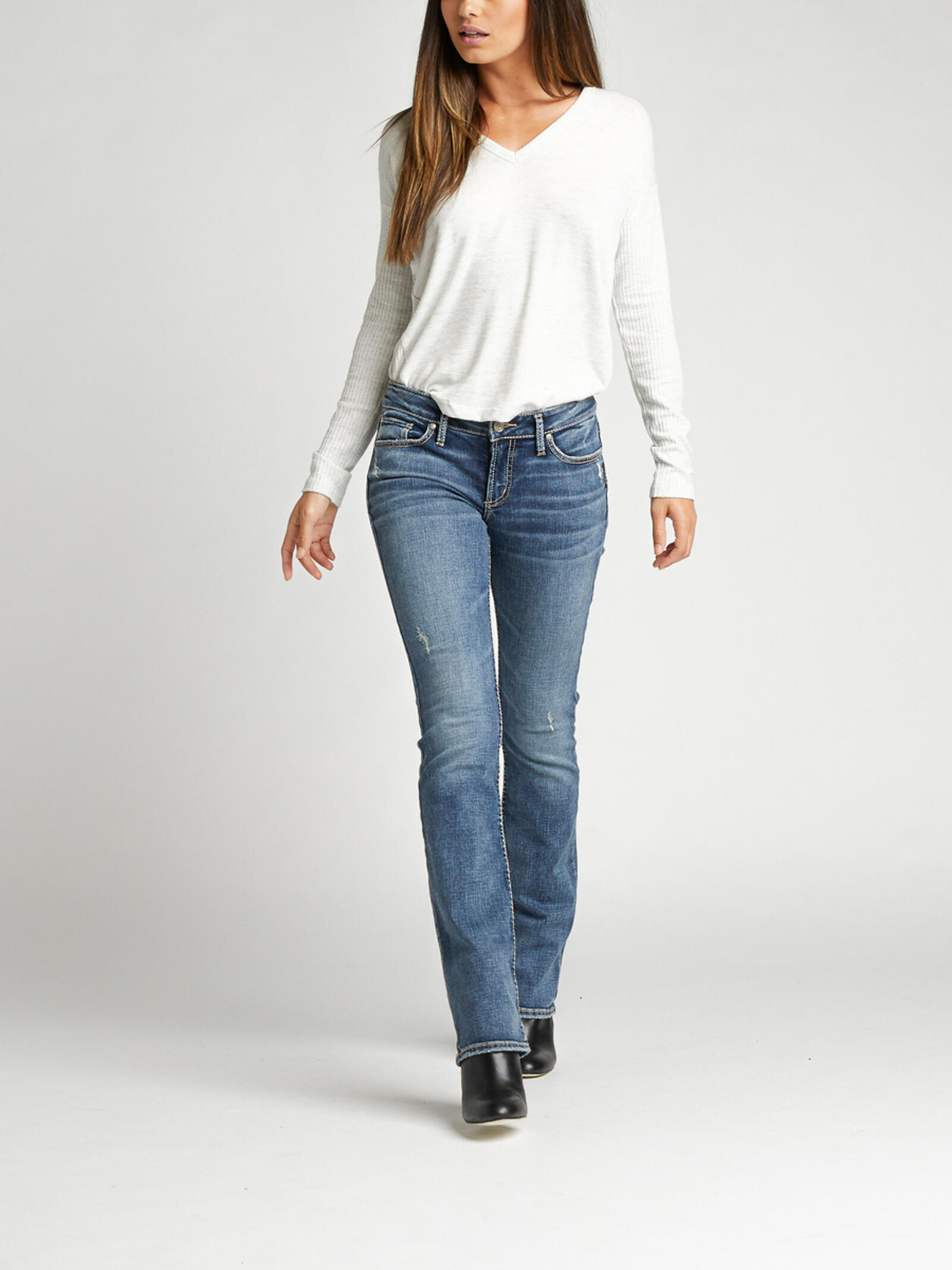 Buy Elyse Mid Rise Slim Bootcut Jeans for USD Silver Jeans - Main Image