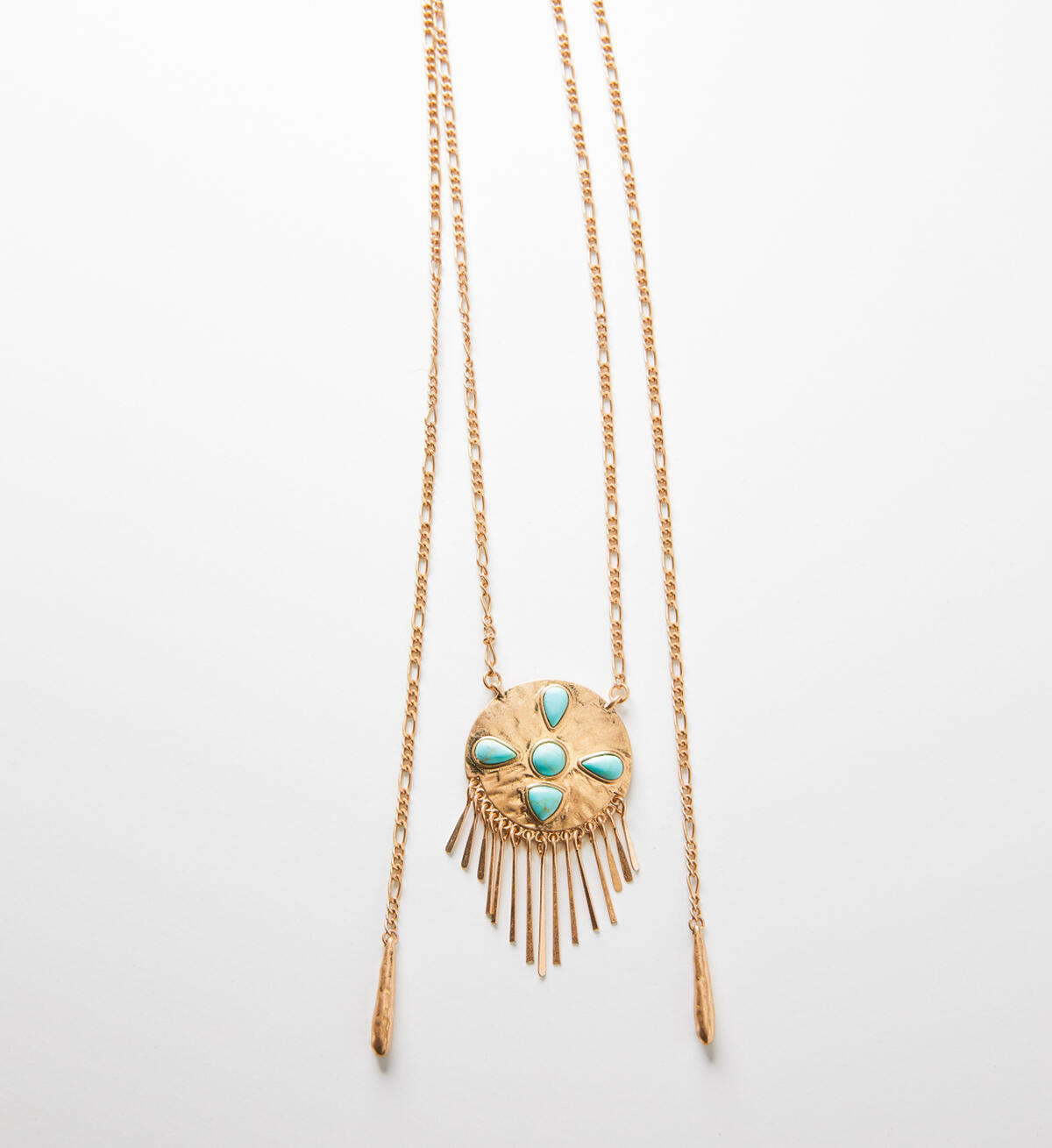 Gold-Tone Turquoise Fringe Pendant Necklace, , hi-res image number 1