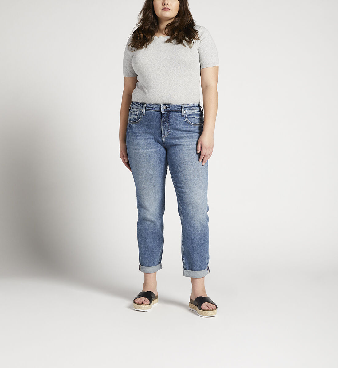 Buy Beau Mid Rise Slim Leg Jeans Plus Size for USD 88.00 Silver