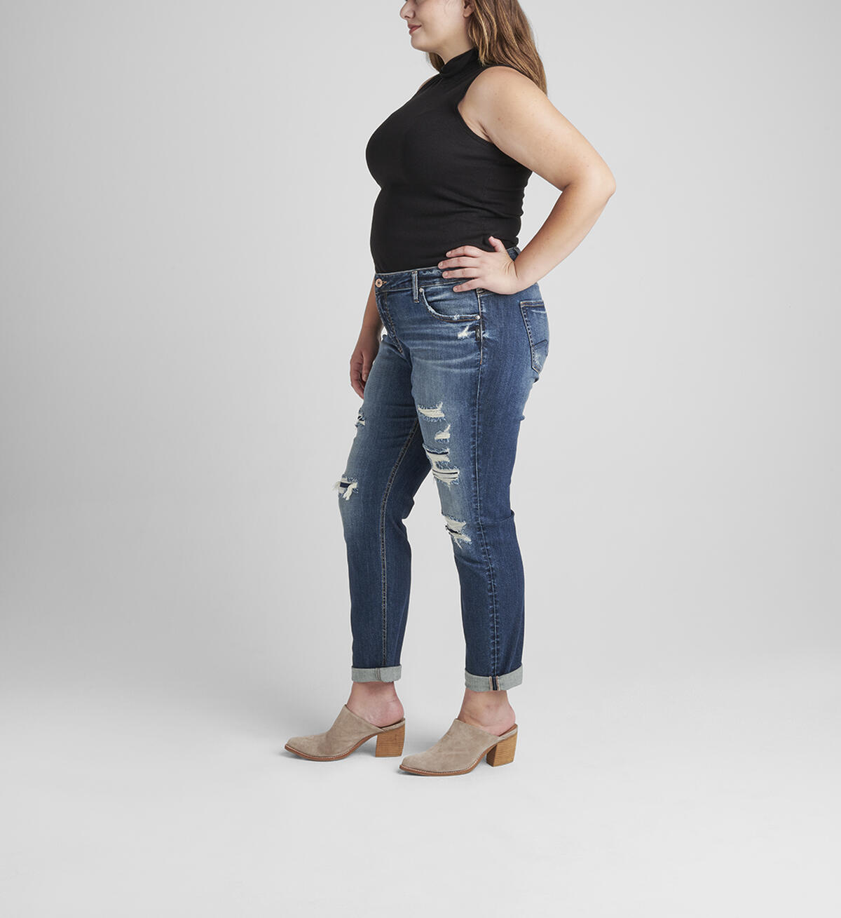Boyfriend Mid Rise Slim Leg Jeans Plus Size, , hi-res image number 2
