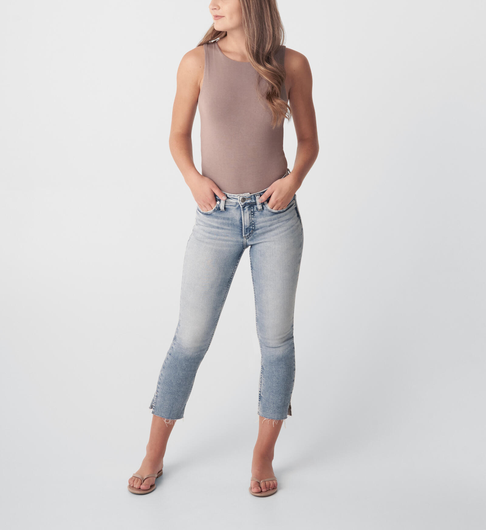 Buy Most Wanted Mid Rise Straight Crop Jeans for USD 74.00 | Silver ...