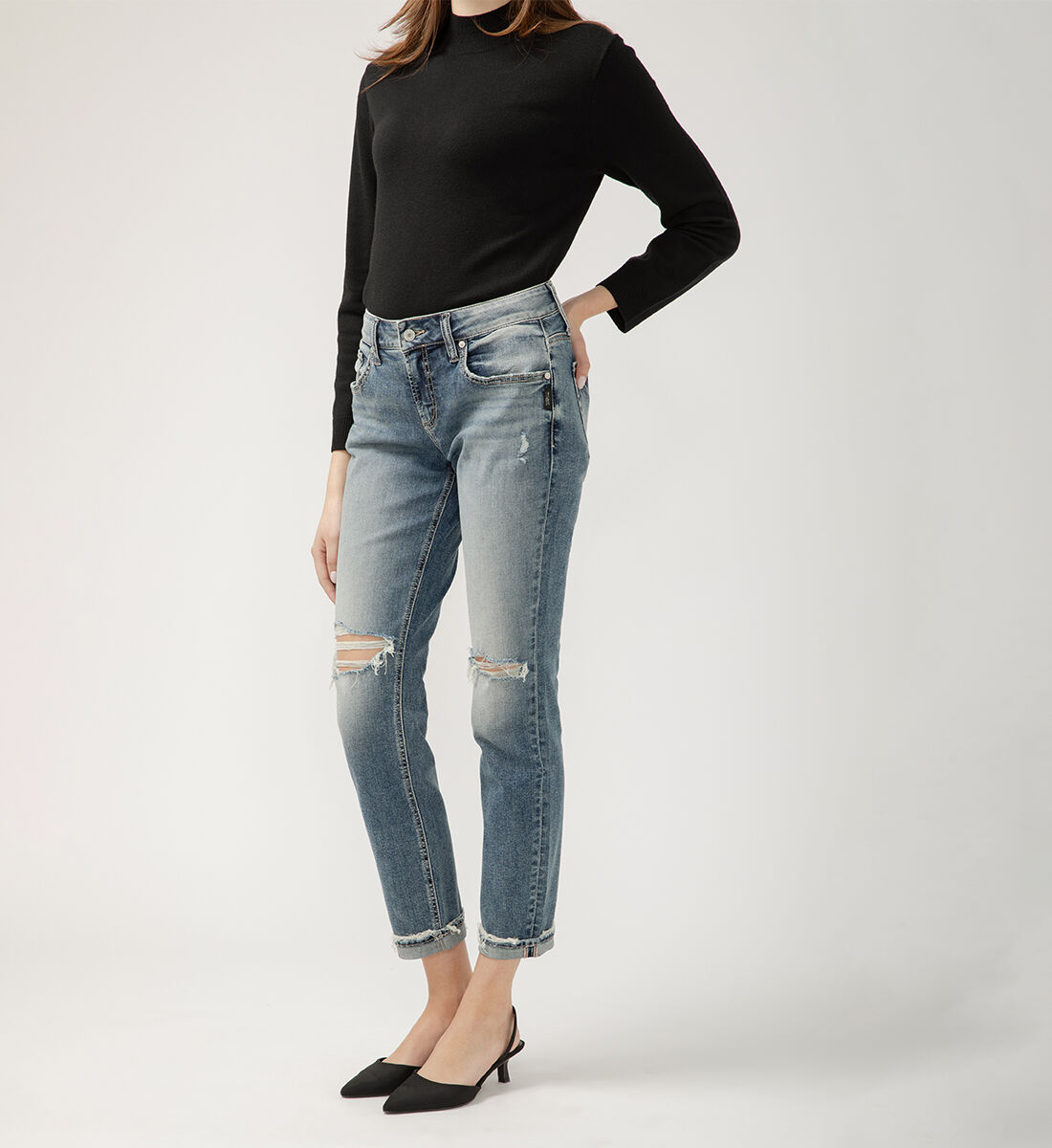 Buy Boyfriend Mid Rise Slim Leg Jeans for USD 78.00 Silver Jeans US New
