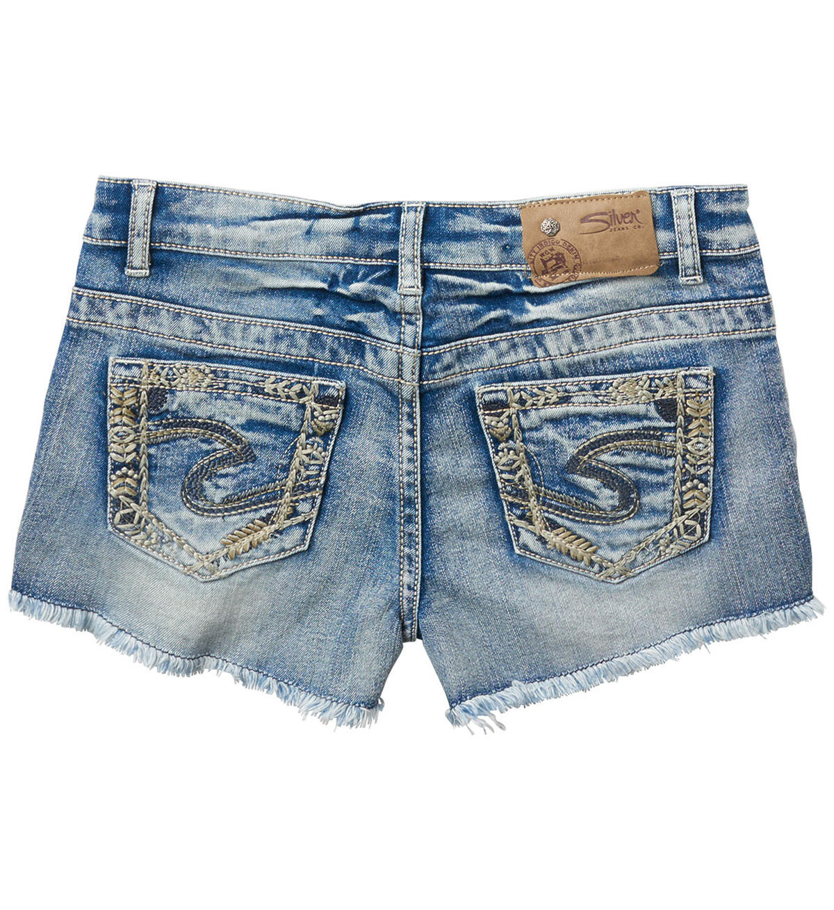 Lacy Cutoff Denim Shorts in Bleach Wash (7-16), , hi-res image number 1