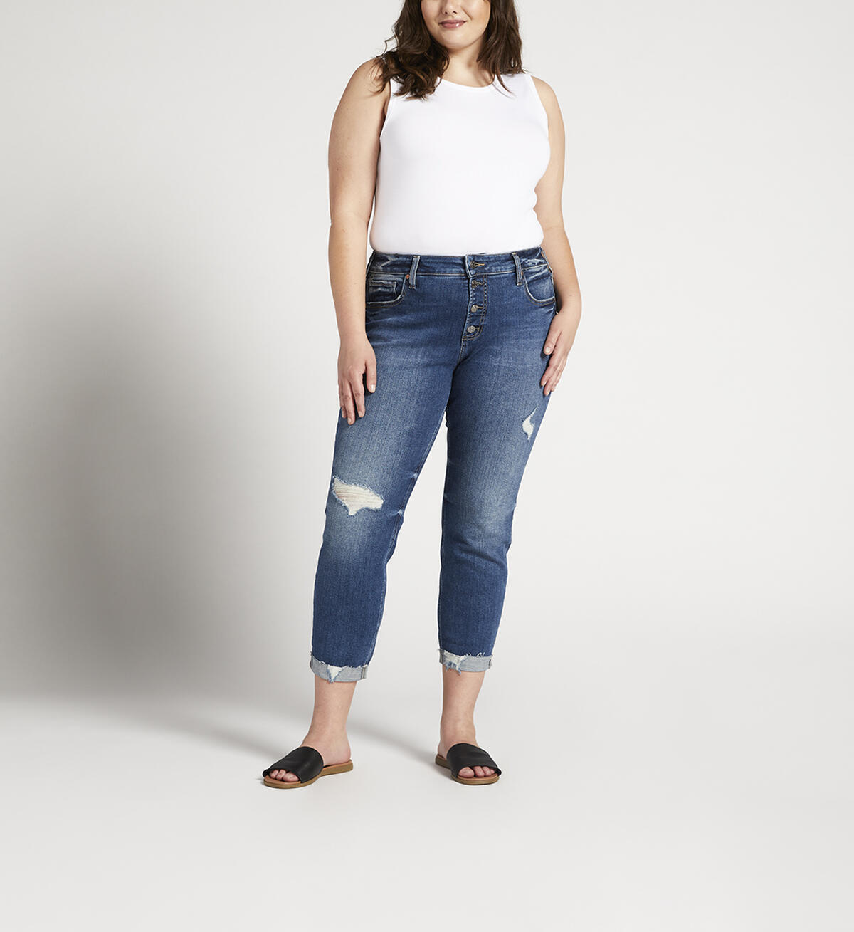 Boyfriend Mid Rise Slim Leg Jeans Plus Size, , hi-res image number 0