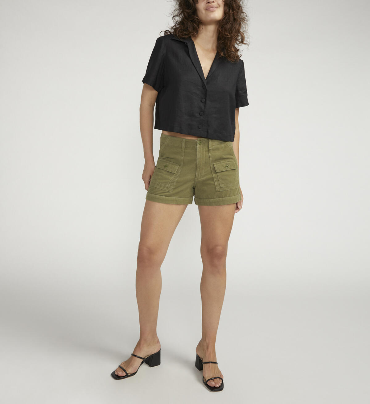 High Rise Cargo Shorts, Green, hi-res image number 0