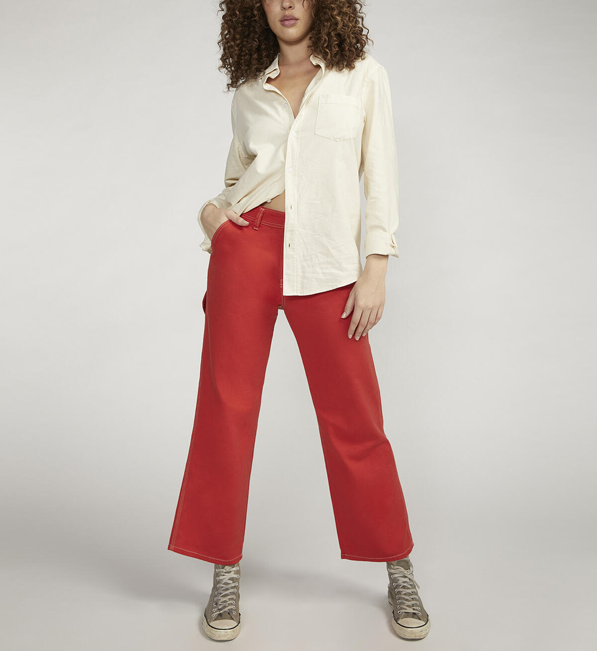 Relaxed Fit Straight Leg Carpenter Pant, Red, hi-res image number 0