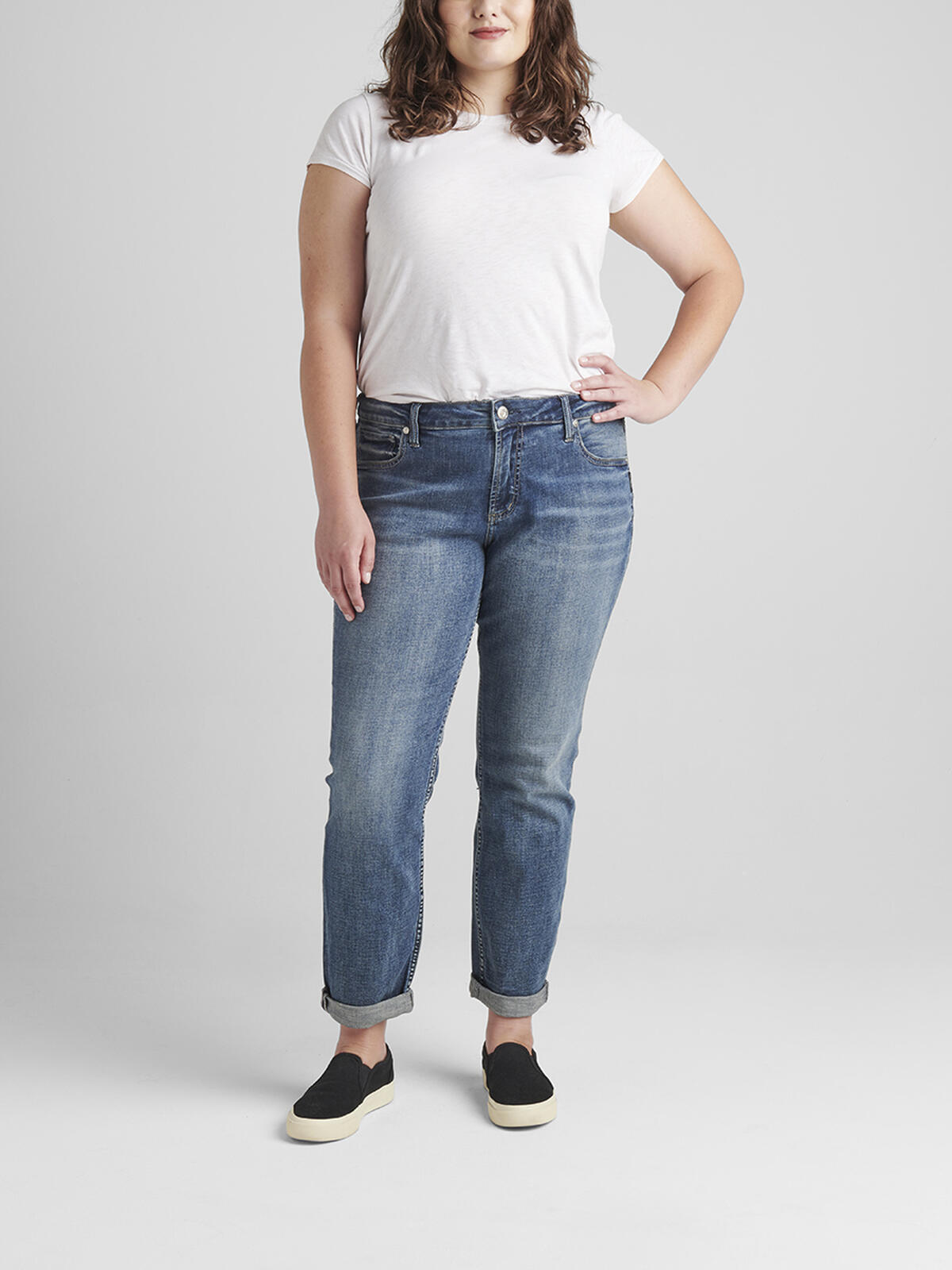 Boyfriend Mid Rise Slim Leg Jeans Plus Size image number 0
