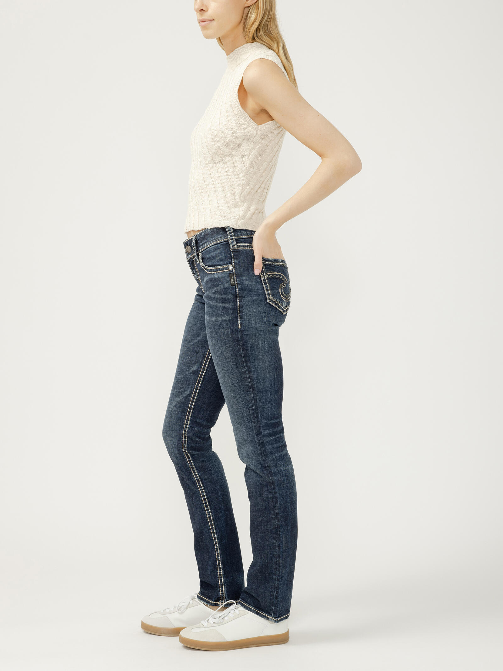 Silver Jeans Co. Plus Size Suki Mid Rise Curvy Fit Straight Crop Jeans, Med Wash Cvs376, 44 più Donna