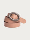 Women's Genuine Leather Belt with Textured Oval Buckle image number 0