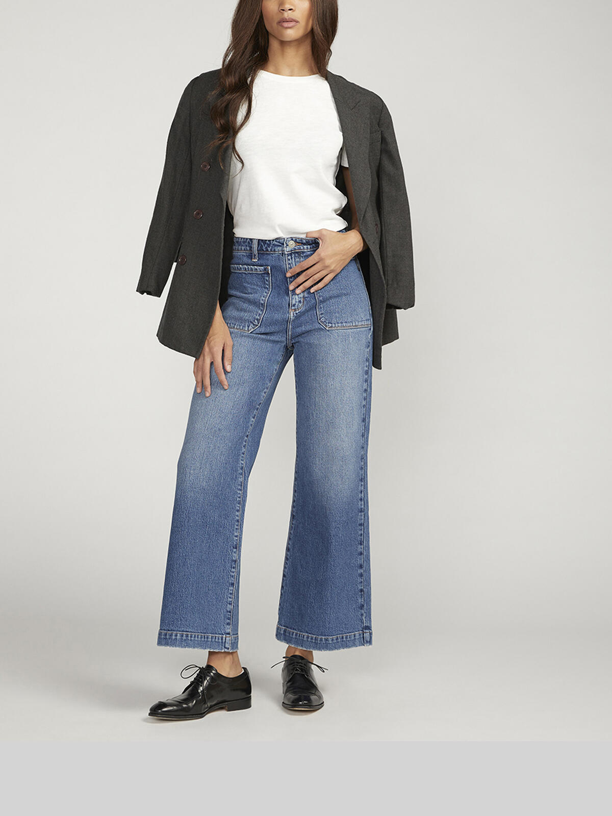 Vintage Patch Pocket Wide Leg High Rise Jeans, , hi-res image number 0