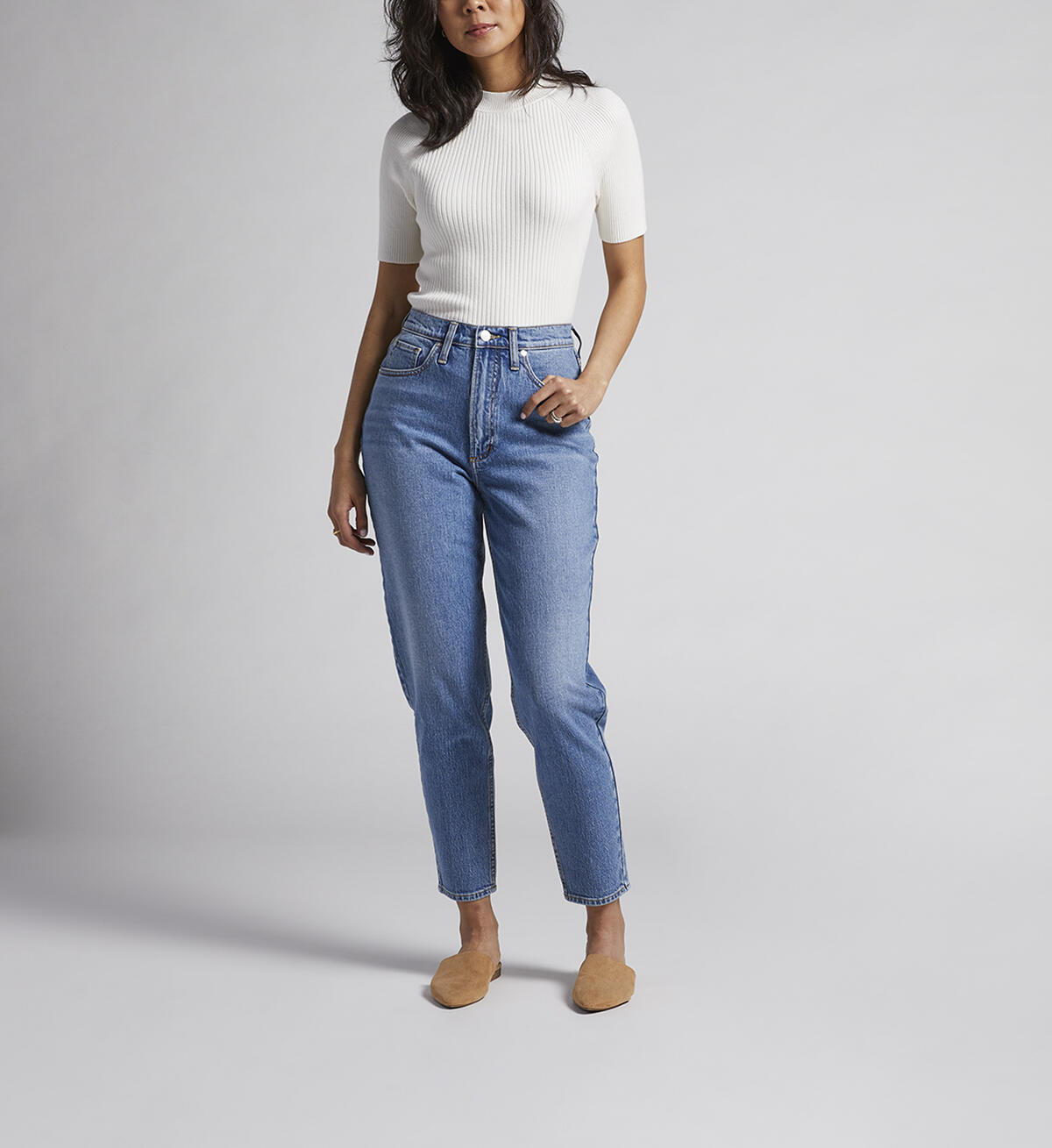 High Rise Tapered Leg Mom Jean, Indigo, hi-res image number 0