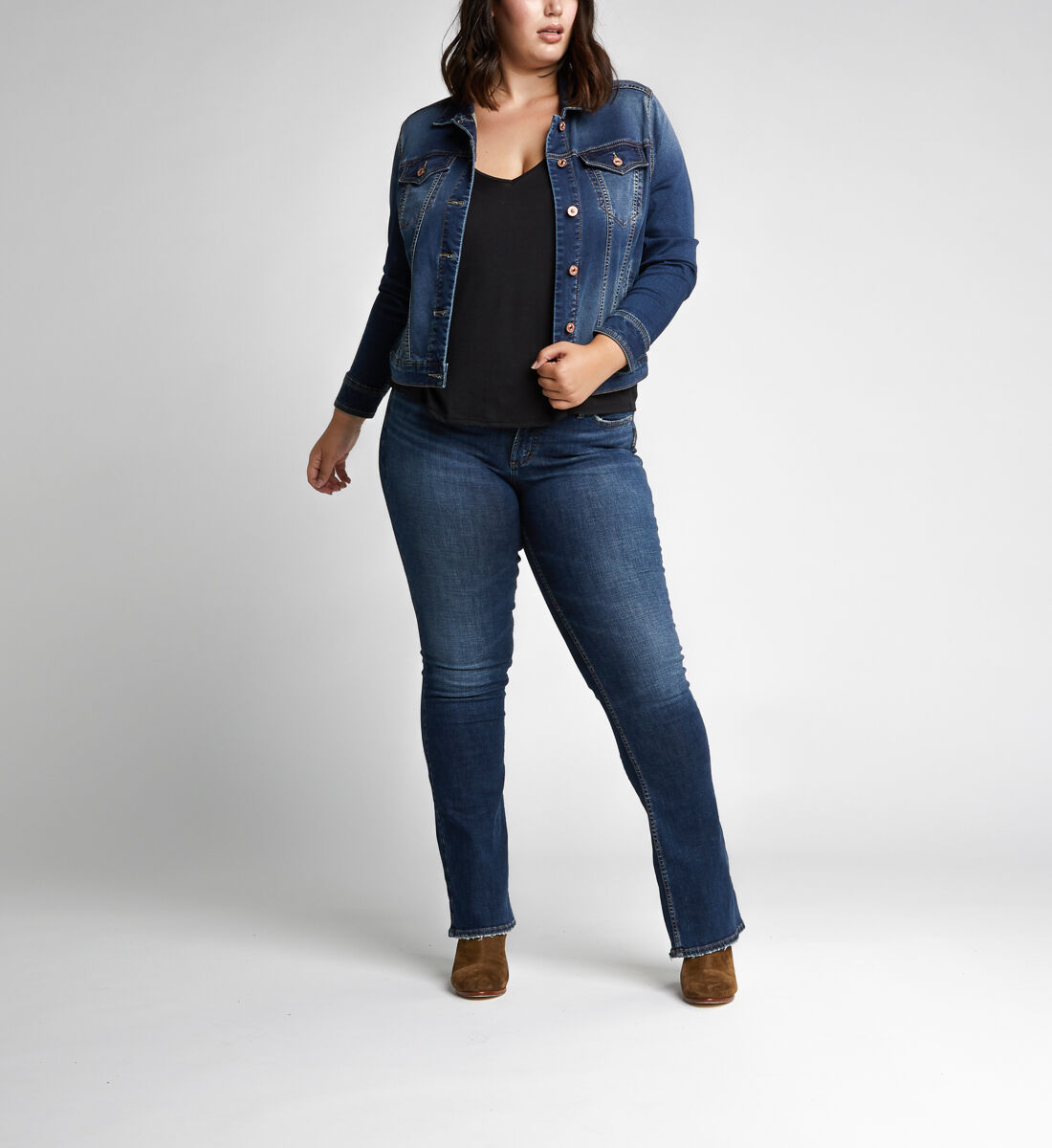Plus size discount stretch denim jacket