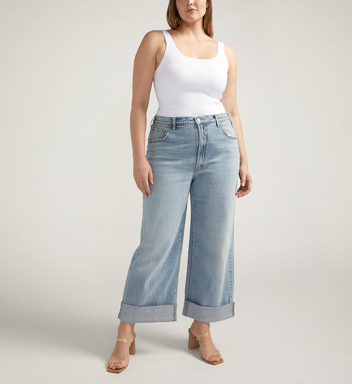 Baggy Mid Rise Wide Leg Cropped Jeans Plus Size, , hi-res image number 0