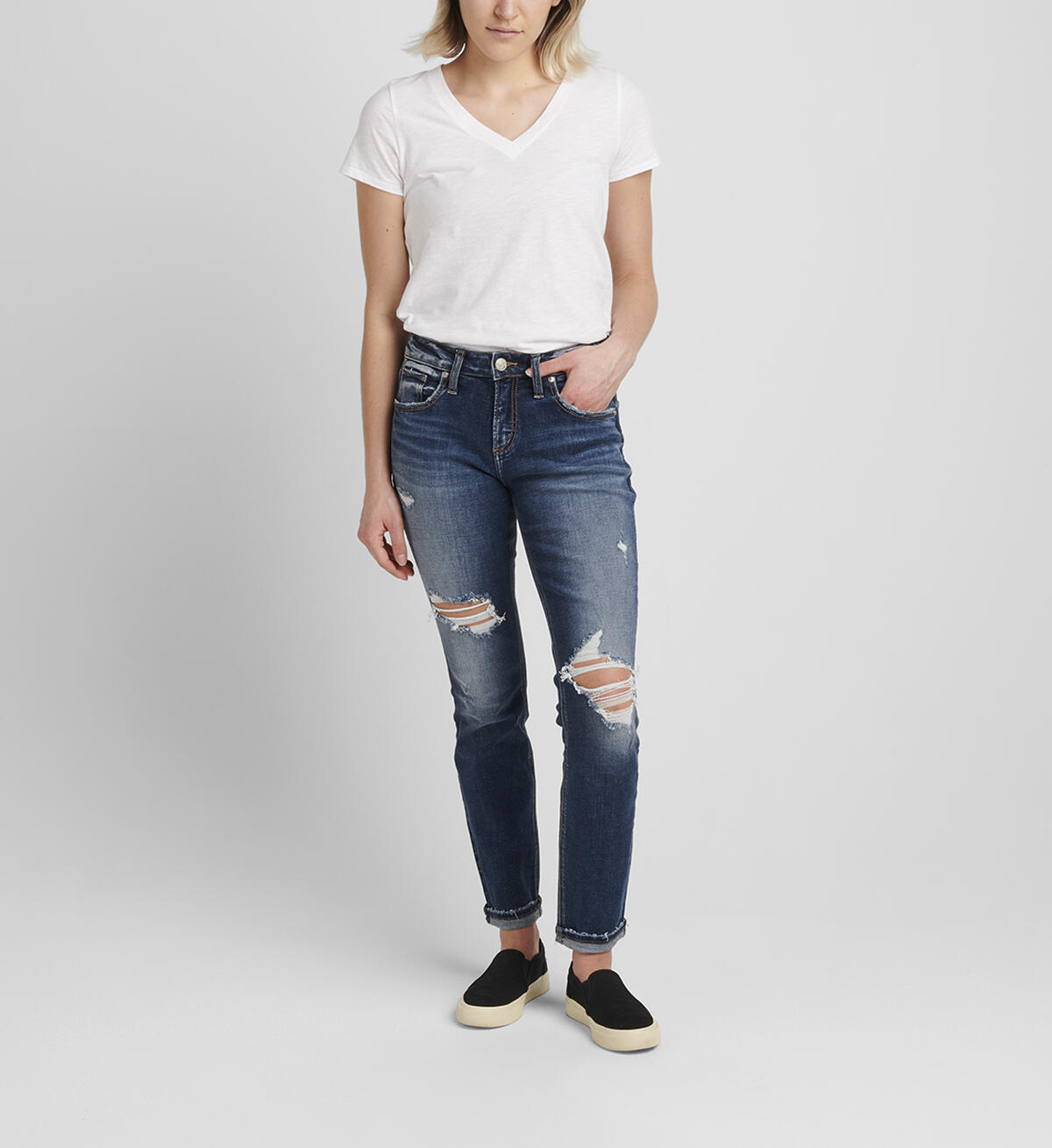 Boyfriend Mid Rise Slim Leg Jeans, , hi-res image number 0