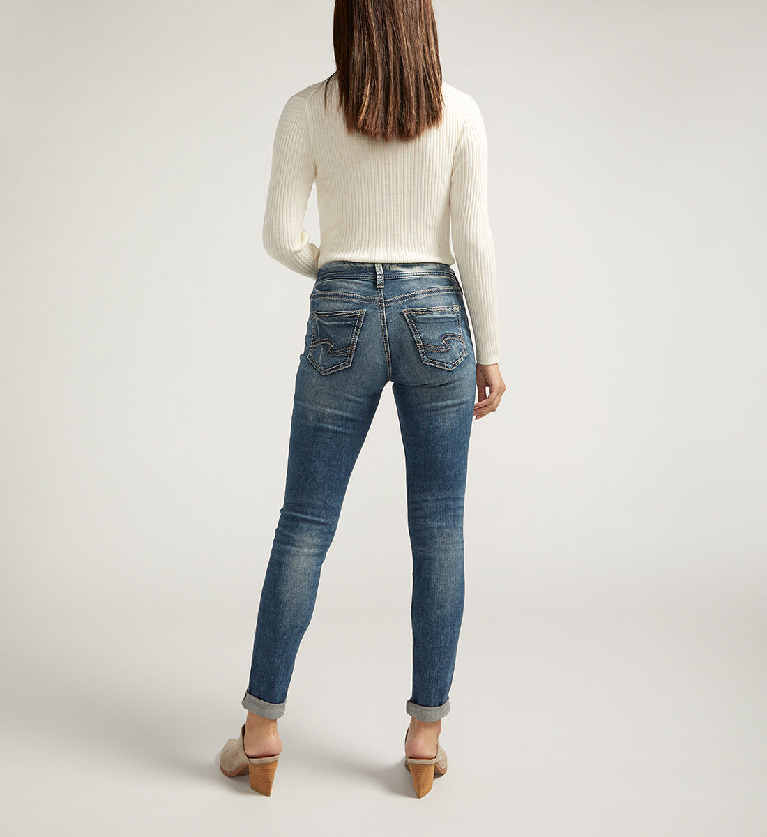 Buy Girlfriend Mid Rise Skinny Leg Jeans for USD 94.00 Silver