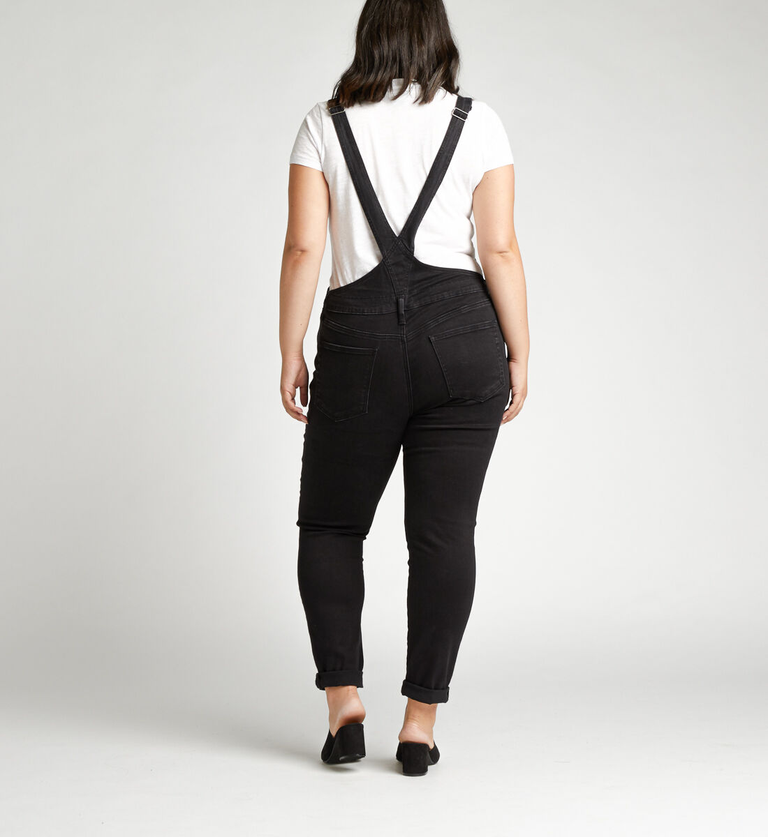 Plus size black denim overalls discount
