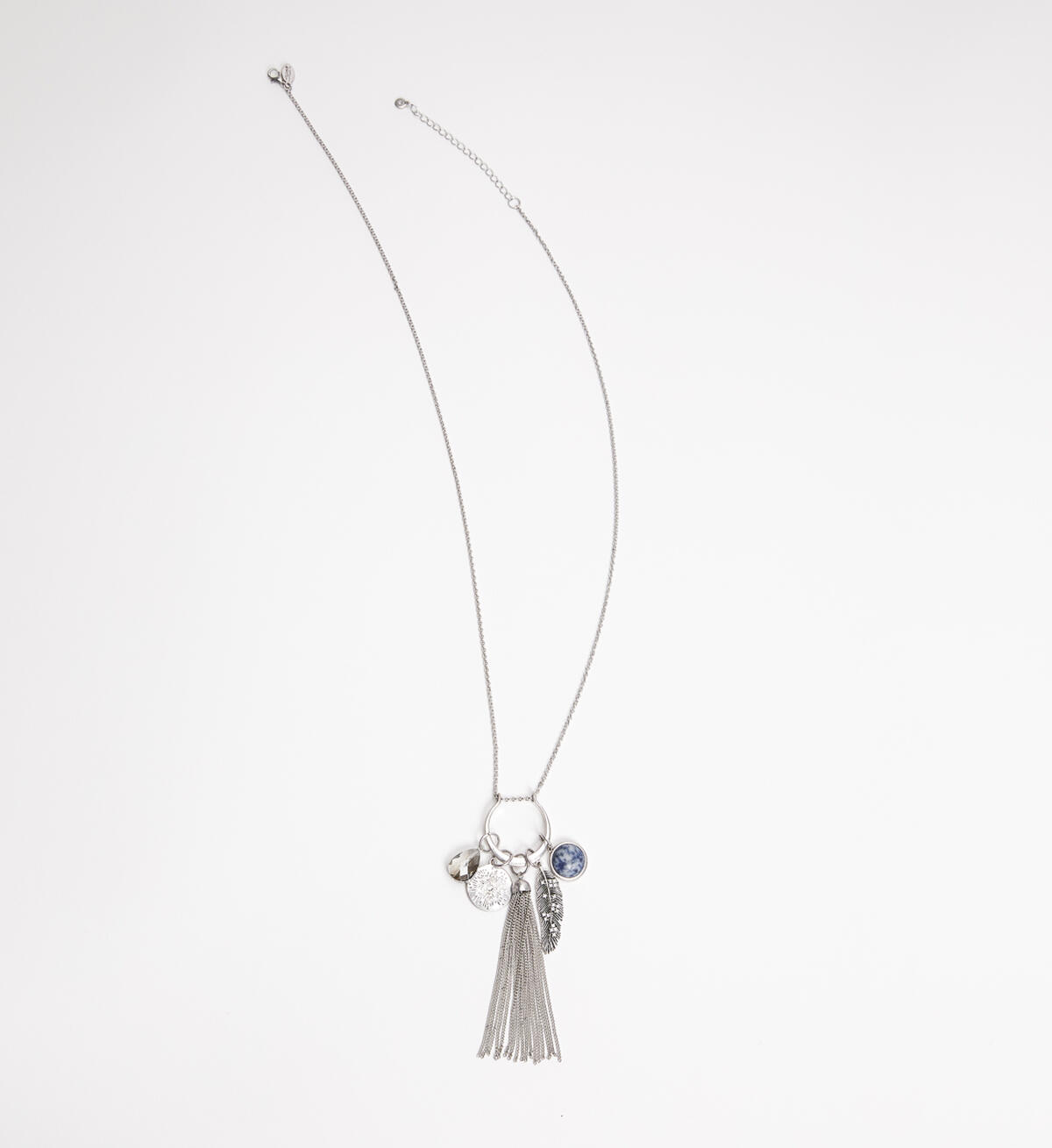 Silver-Tone and Blue Long Tassel Necklace, , hi-res image number 0