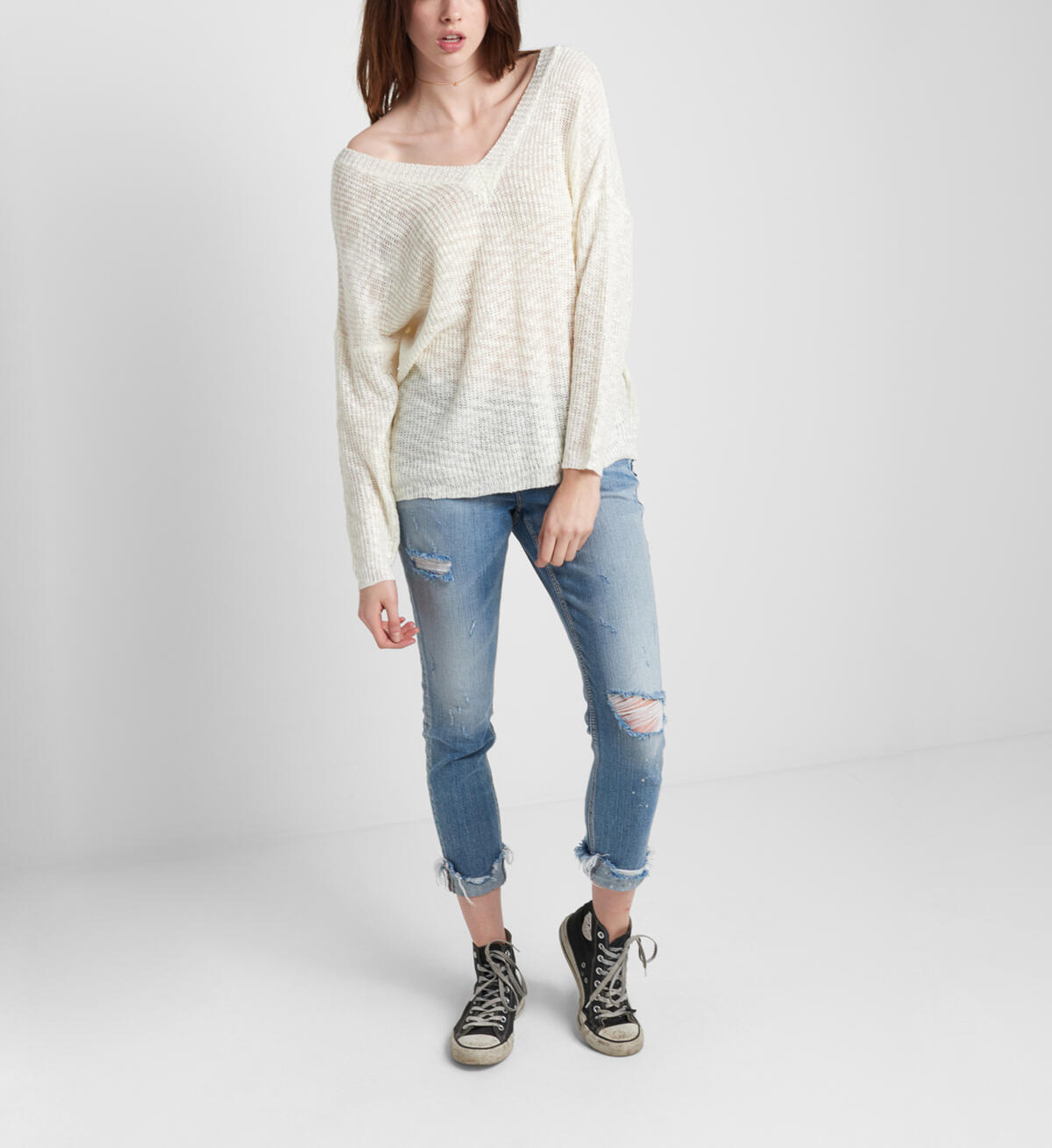 Slub Sweater With V Back, , hi-res image number 0