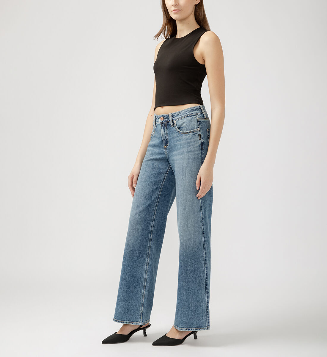 Buy Suki Mid Rise Wide Leg Jeans for USD 94.00 | Silver