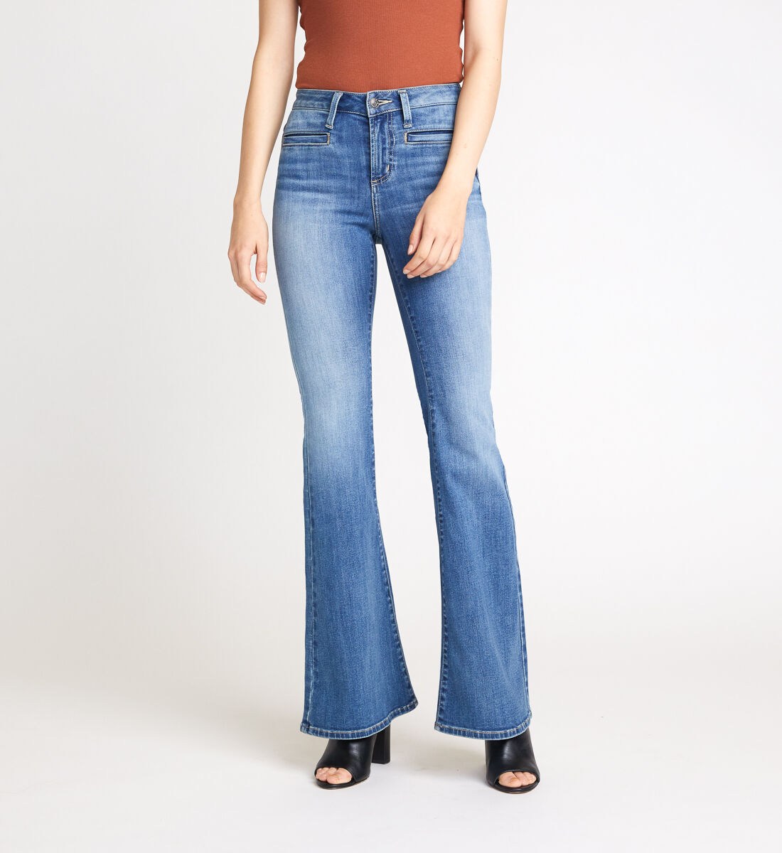 Buy High Note High Rise Flare Leg Jeans for USD 79.00 Silver