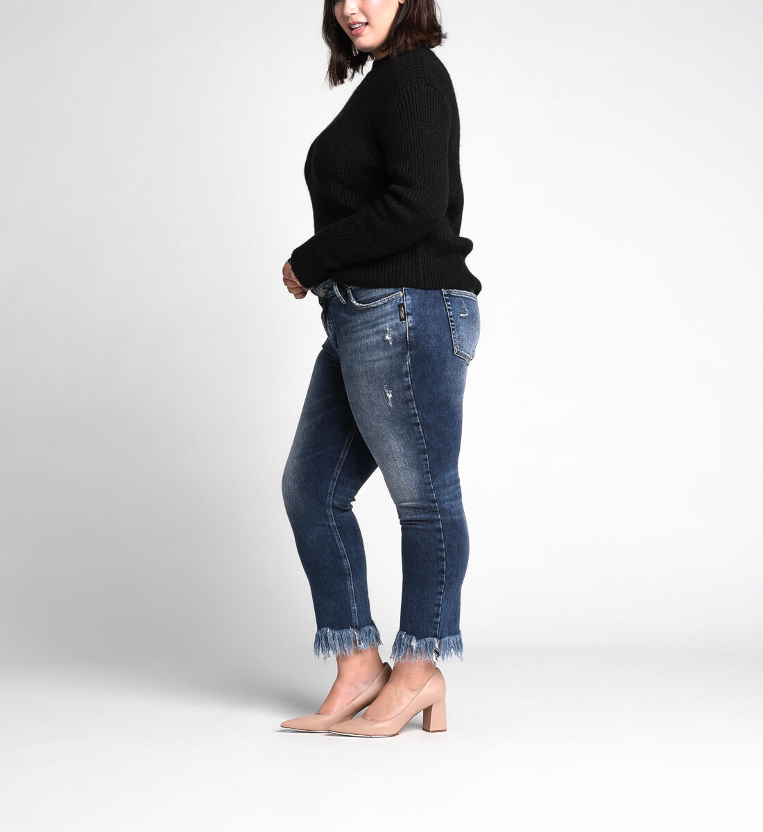 Plus size top fringe hem jeans