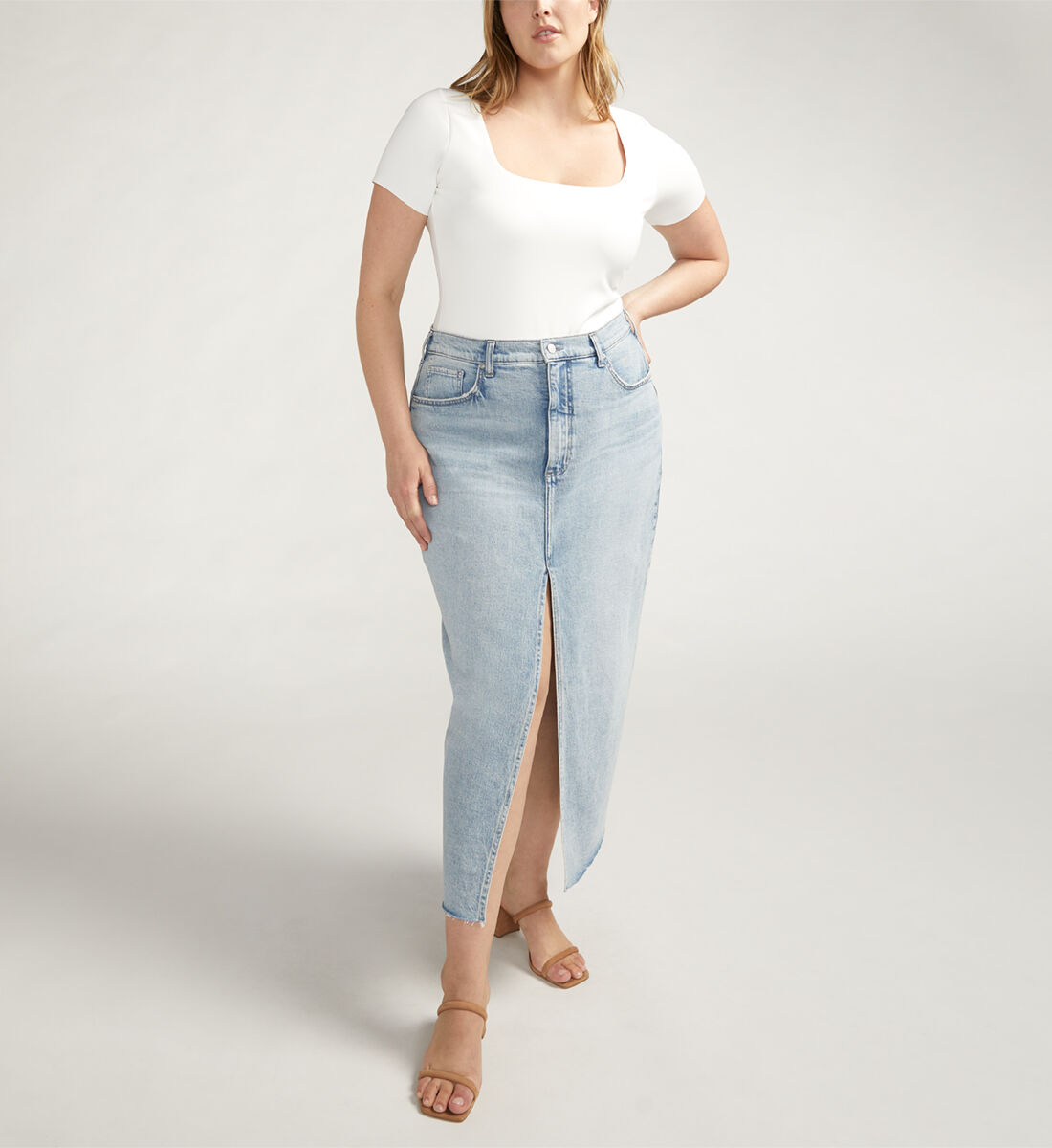 Buy Front Slit Midi Jean Skirt Plus Size for USD 44.00 Silver Jeans US New