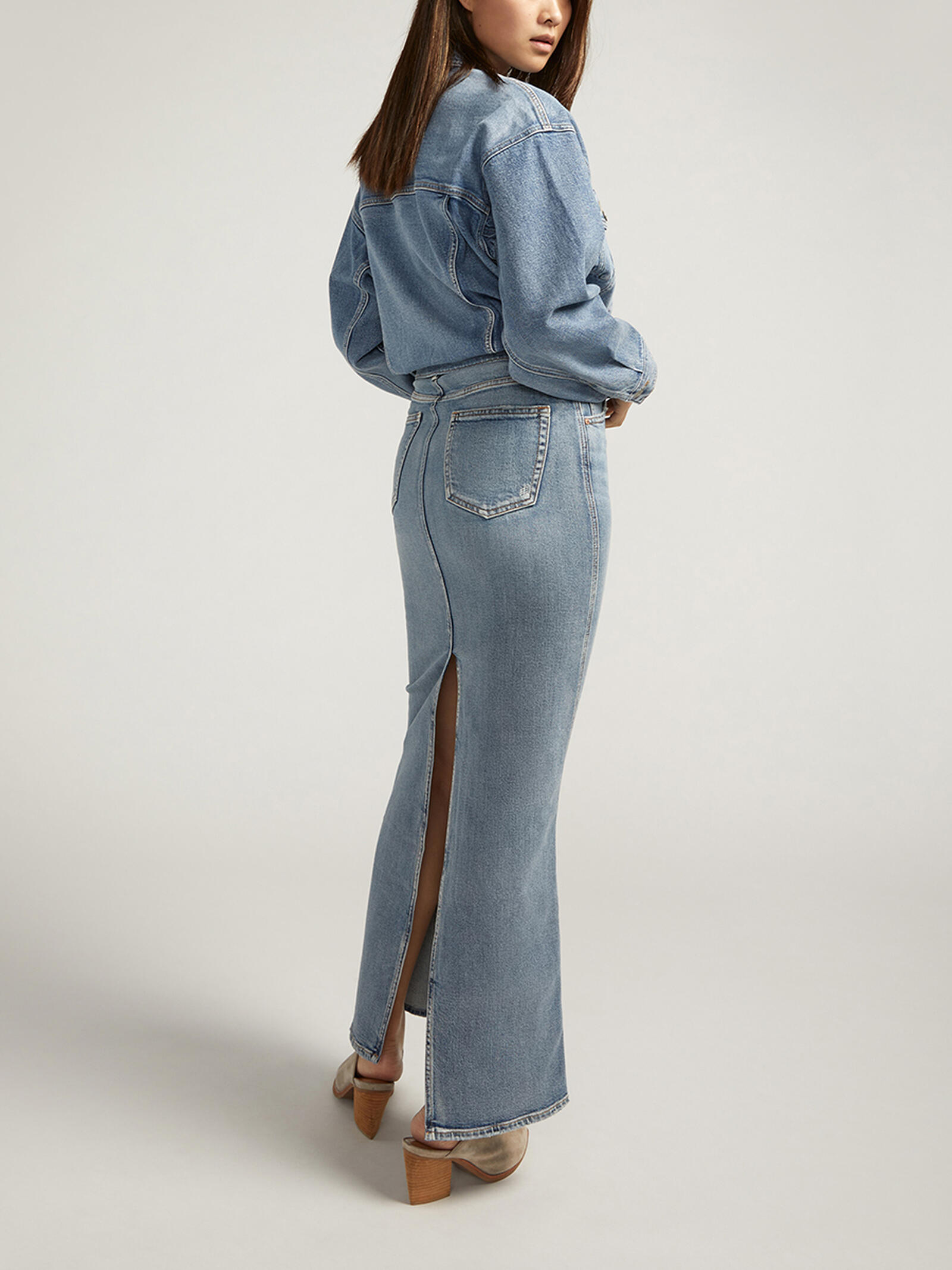 Buy Back-Slit Maxi Jean Skirt for USD 74.00 | Silver Jeans US New