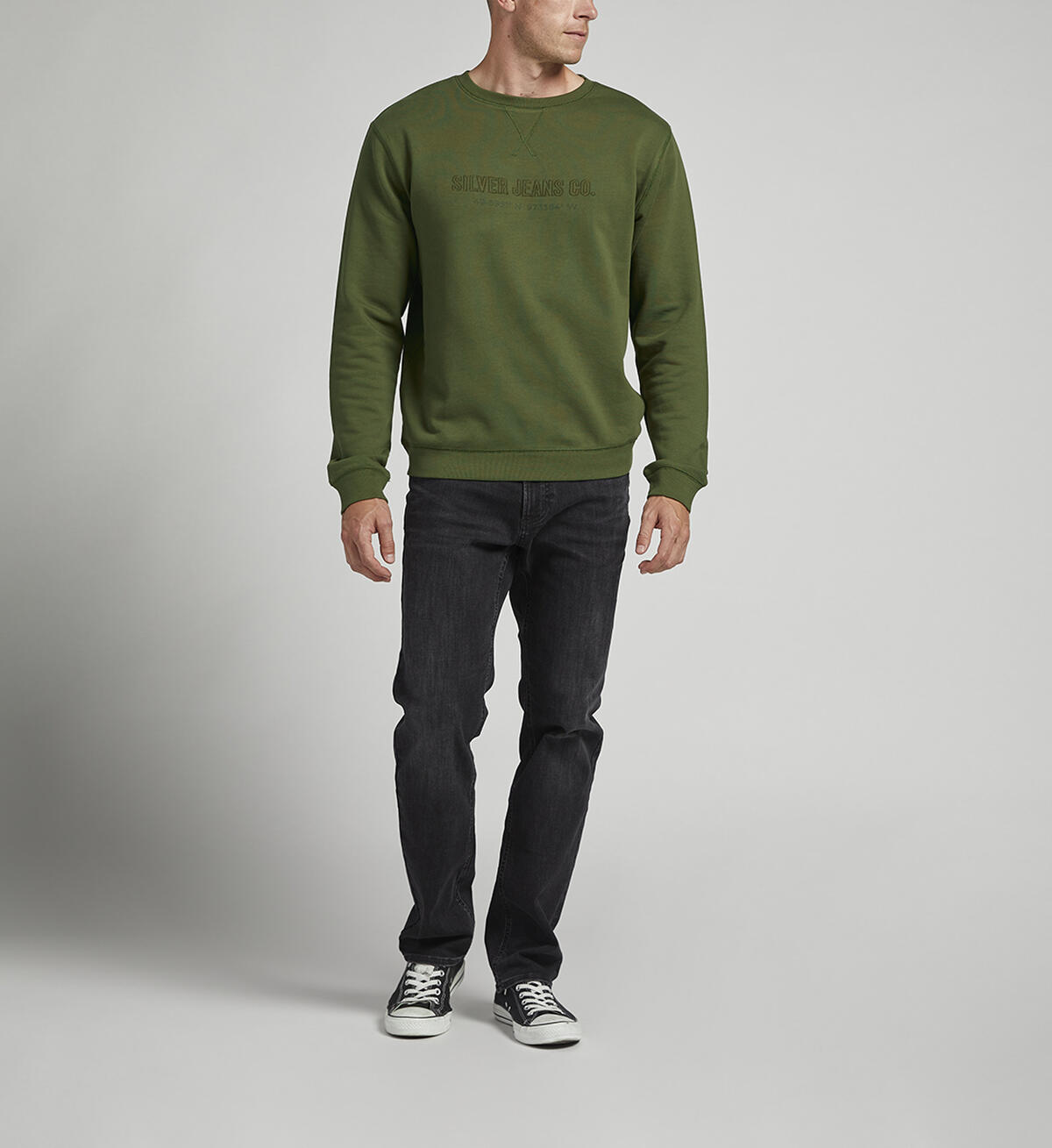 Mens Crewneck Sweatshirt, Olive, hi-res image number 0