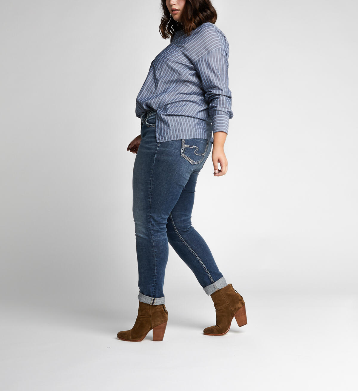 Slim Leg Mid Rise Boyfriend Dark Wash, , hi-res image number 2