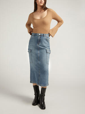 Cargo High Rise Jean Skirt