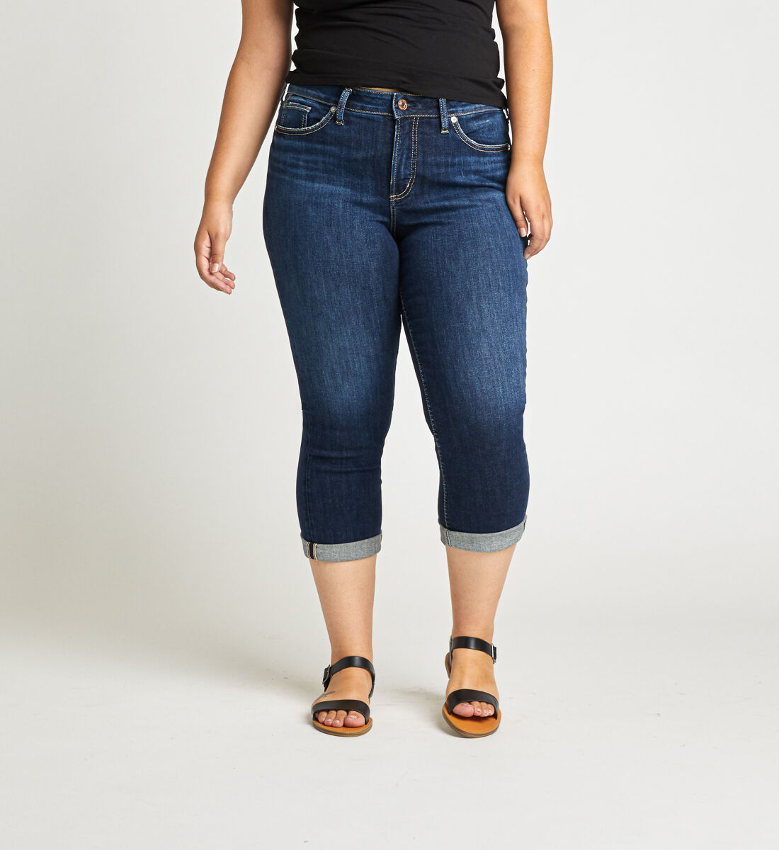 plus size cuffed denim capris