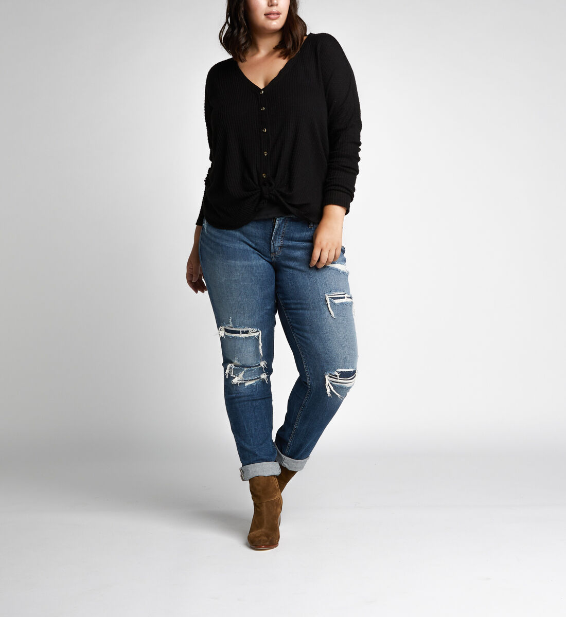 Buy Boyfriend Mid Rise Slim Leg Jeans Plus Size for USD 128.00