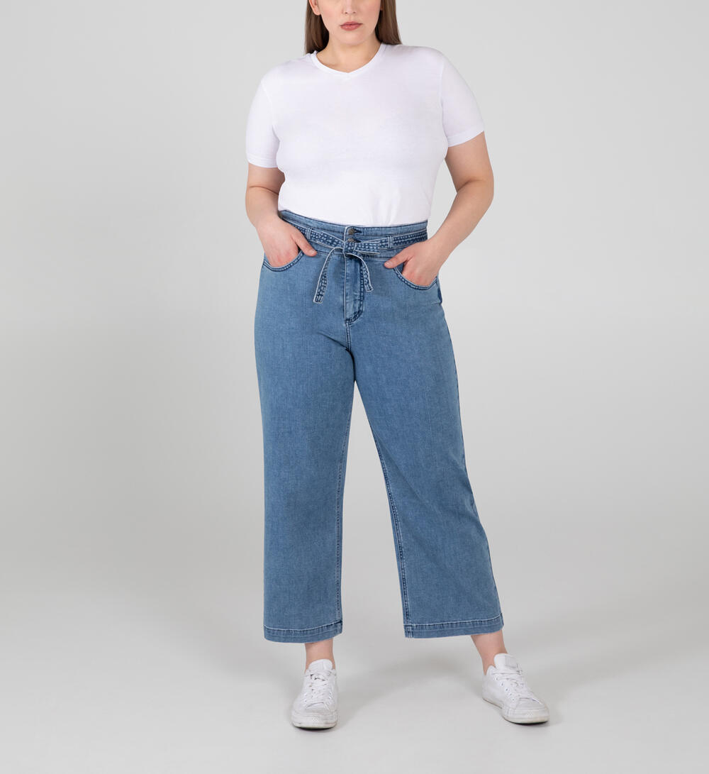 Belted High Rise Wide Leg Crop Jeans Plus Size, , hi-res image number 0