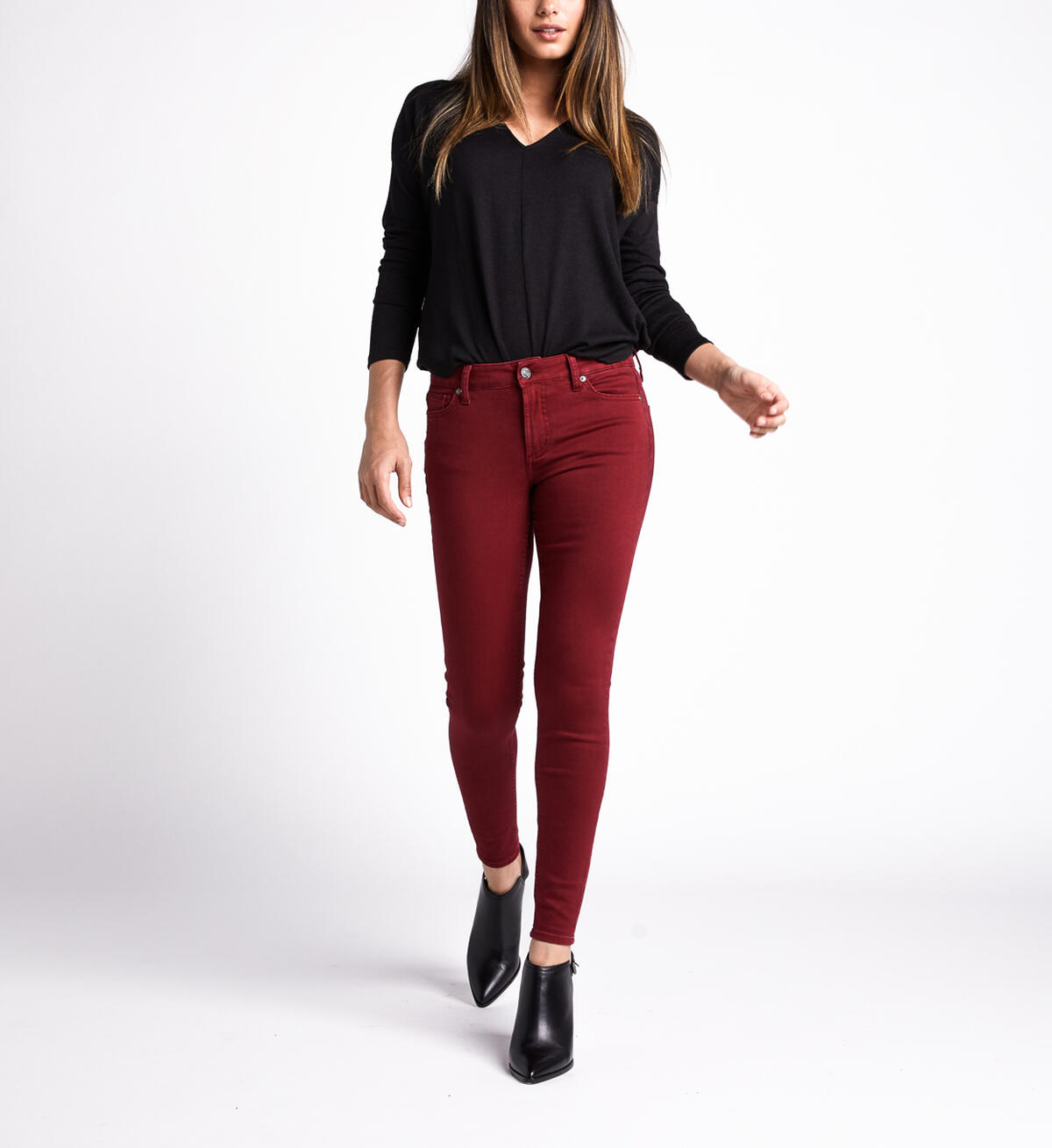 Most Wanted Mid Rise Skinny Leg Pants, Red, hi-res image number 3