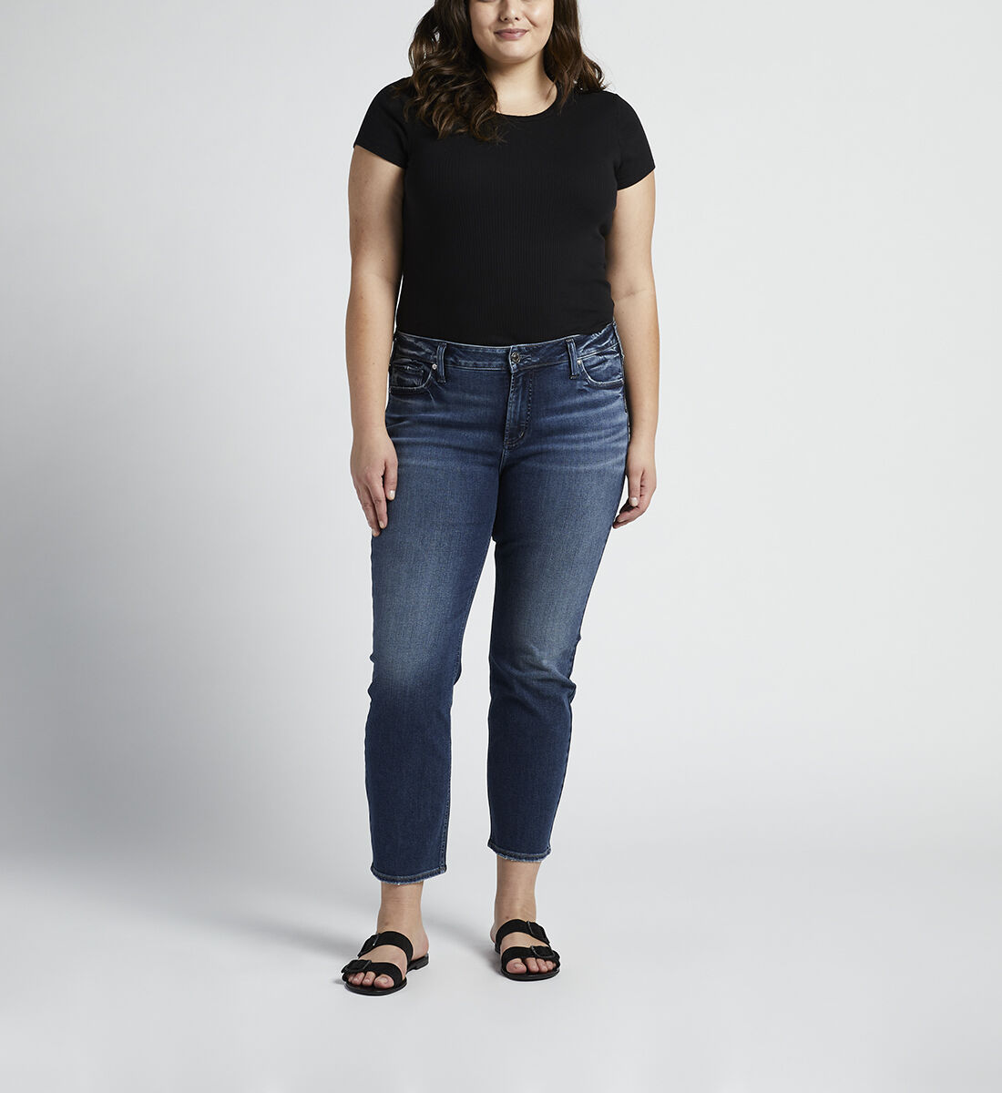 Elyse Mid Rise Straight Crop Jeans Plus Size Front