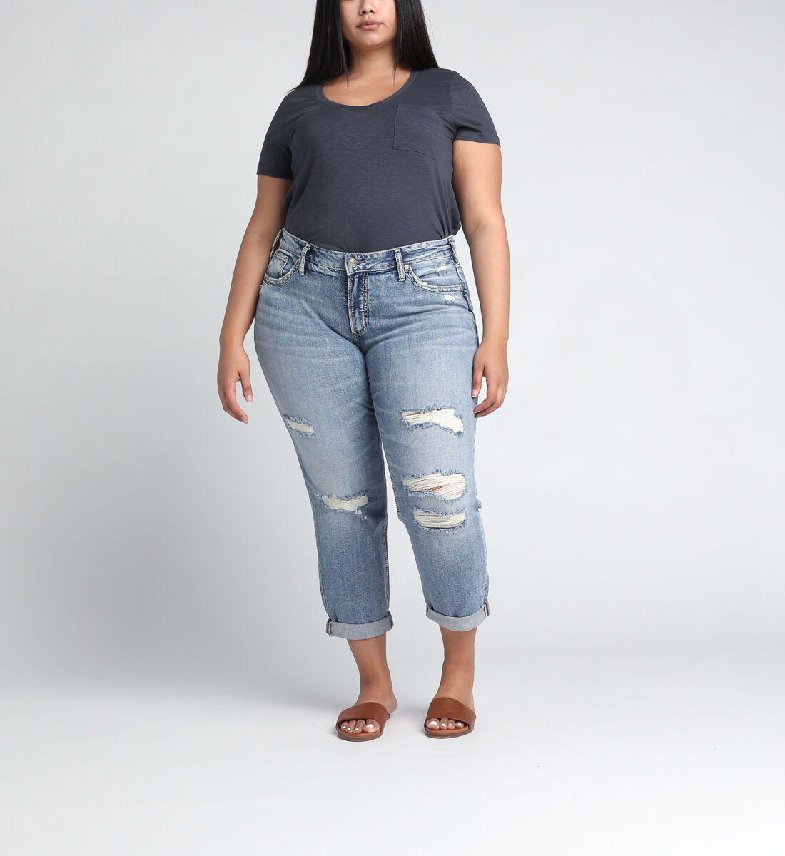 Buy Boyfriend Mid Rise Slim Leg Jeans Plus Size for USD 99.00