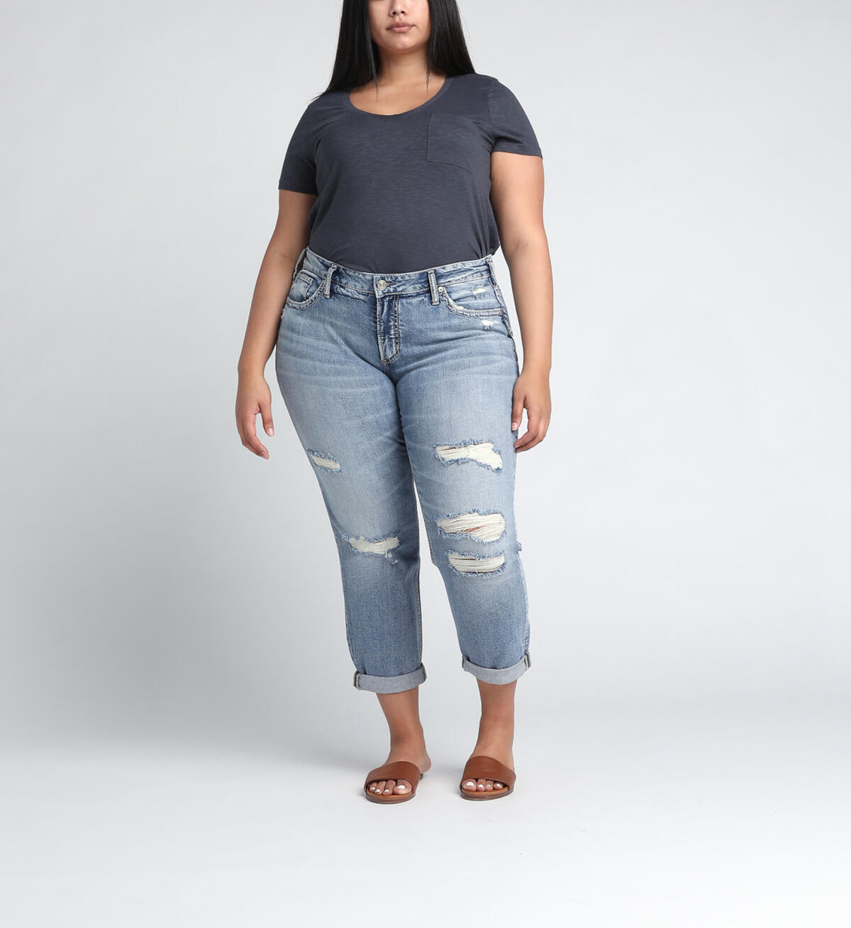 Boyfriend Mid Rise Slim Leg Jeans, , hi-res image number 0