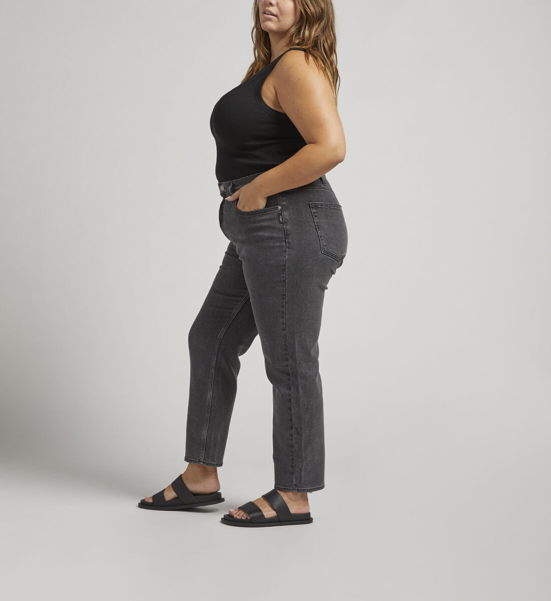 Plus size black straight leg jeans online