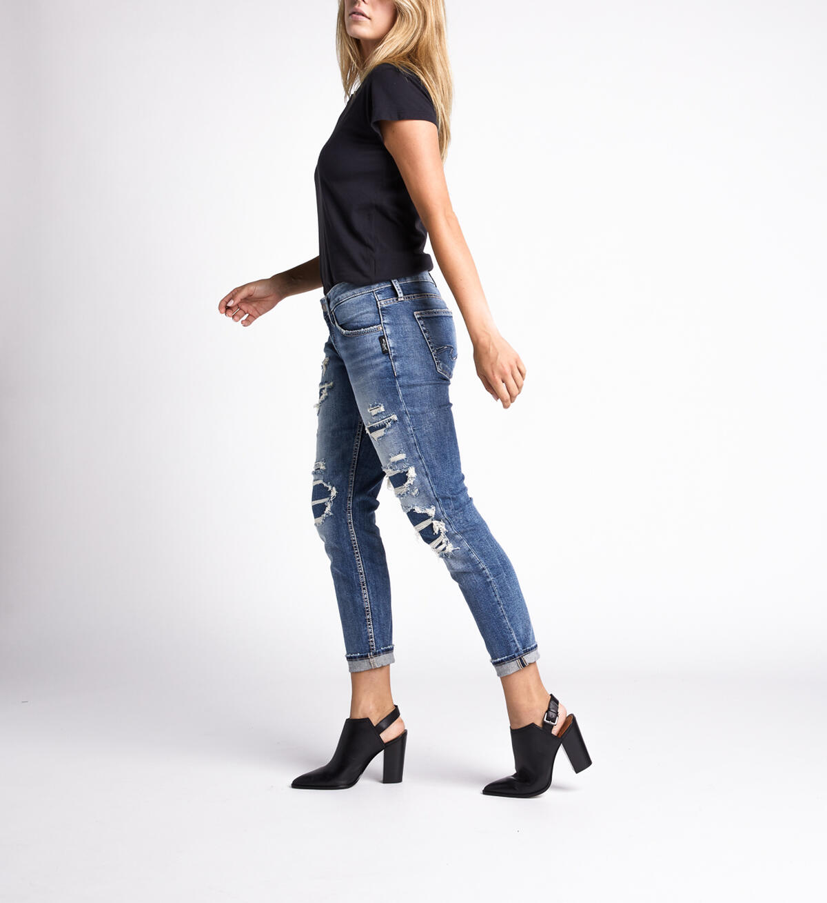 Boyfriend Mid Rise Slim Leg Jeans, Indigo, hi-res image number 2