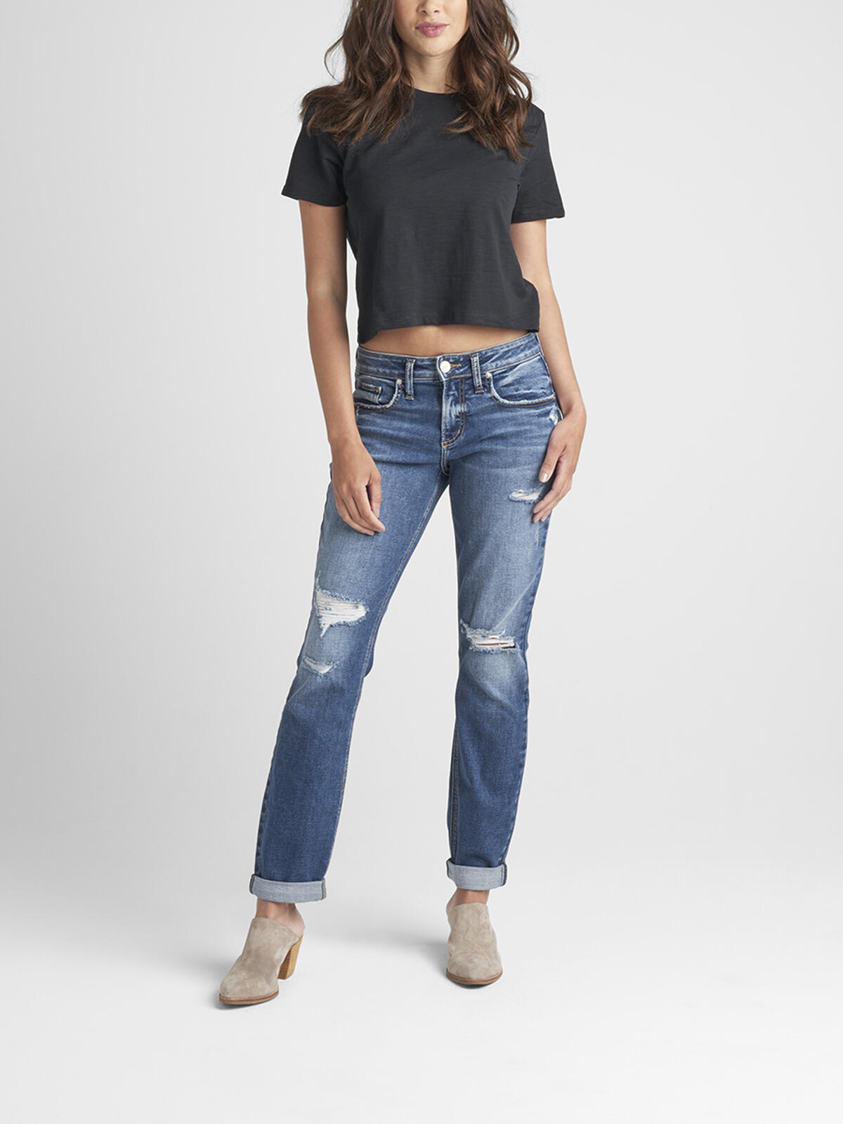 Boyfriend Mid Rise Slim Leg Jeans, , hi-res image number 0
