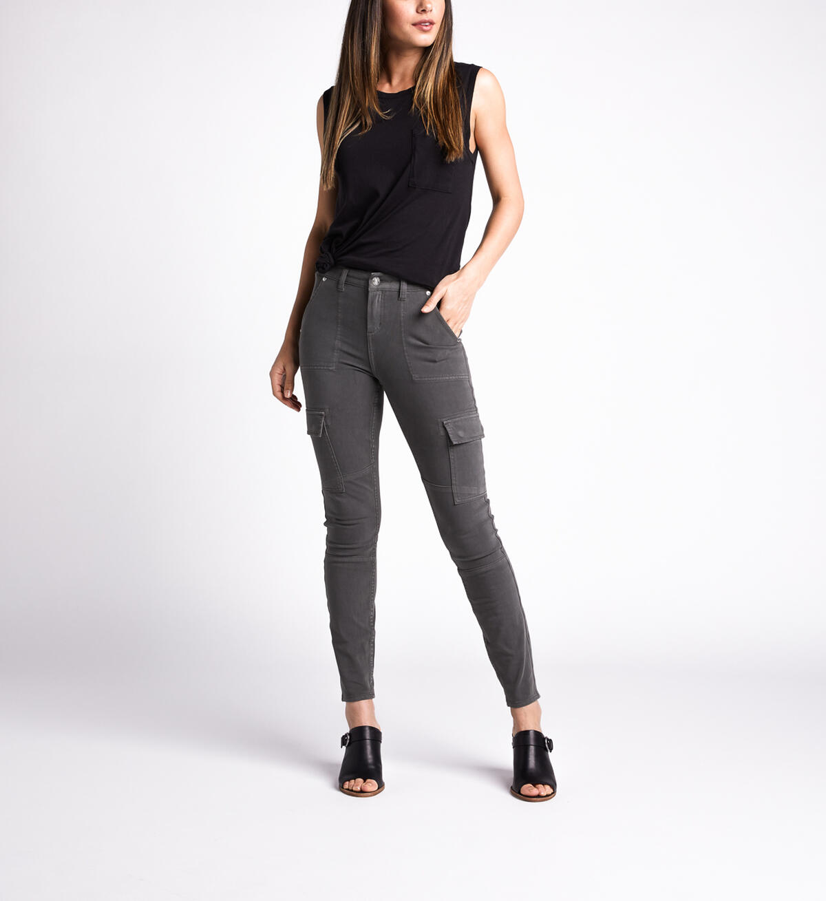 Cargo Mid Rise Skinny Leg Jeans, Army, hi-res image number 0