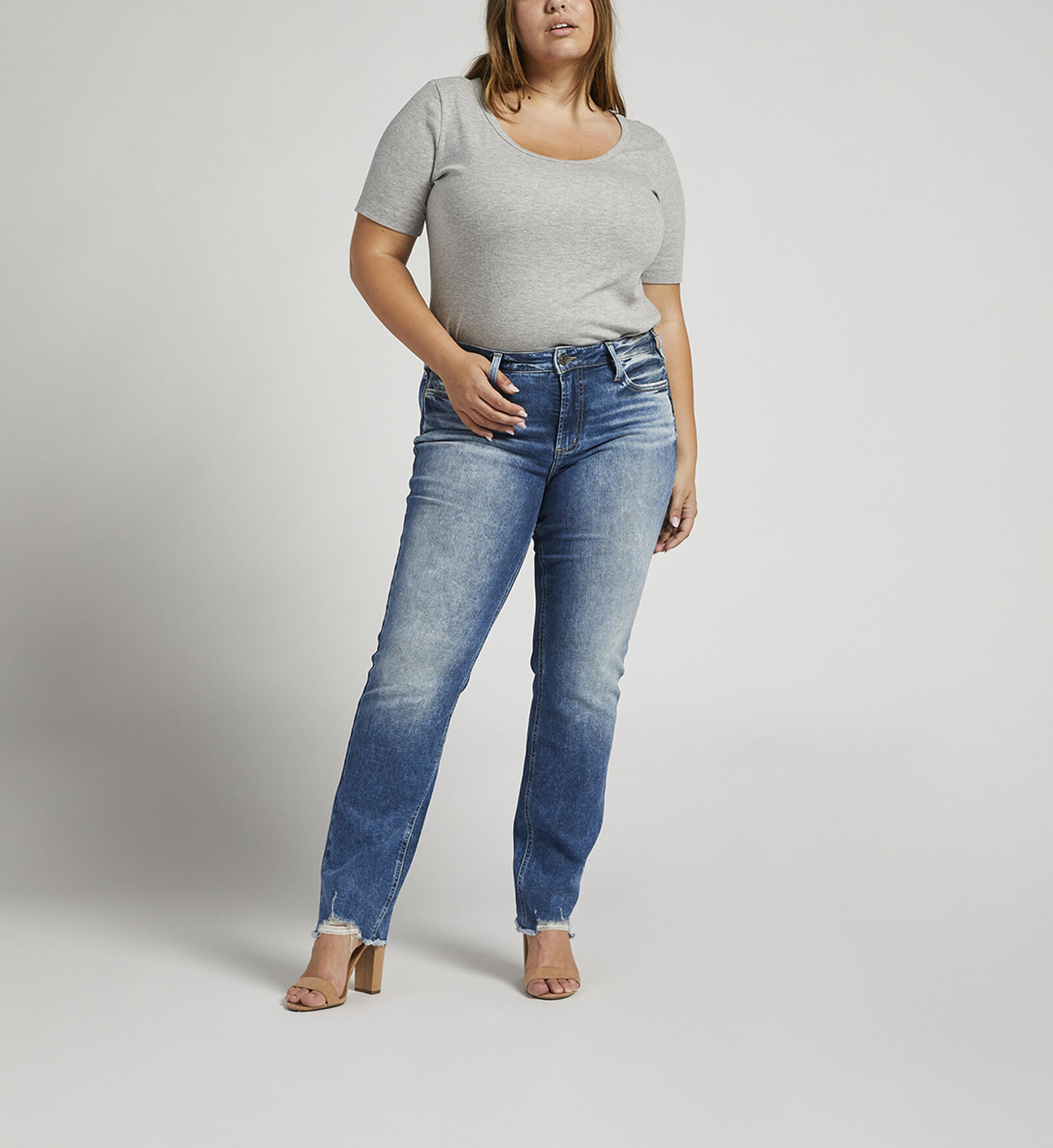 Buy Suki Mid Rise Straight Jeans Plus Size for USD 50.00 | Silver US New