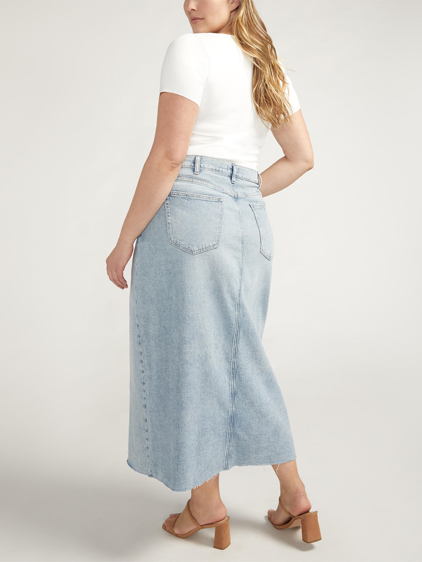 Front-Slit Midi Jean Skirt Plus Size