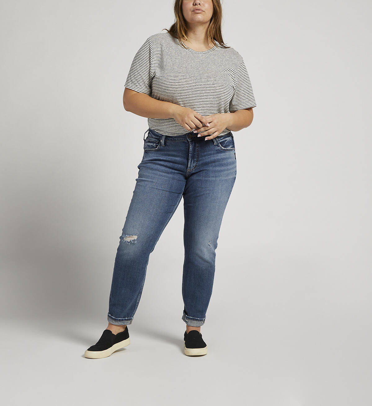 Boyfriend Mid Rise Slim Leg Jeans Plus Size, , hi-res image number 0