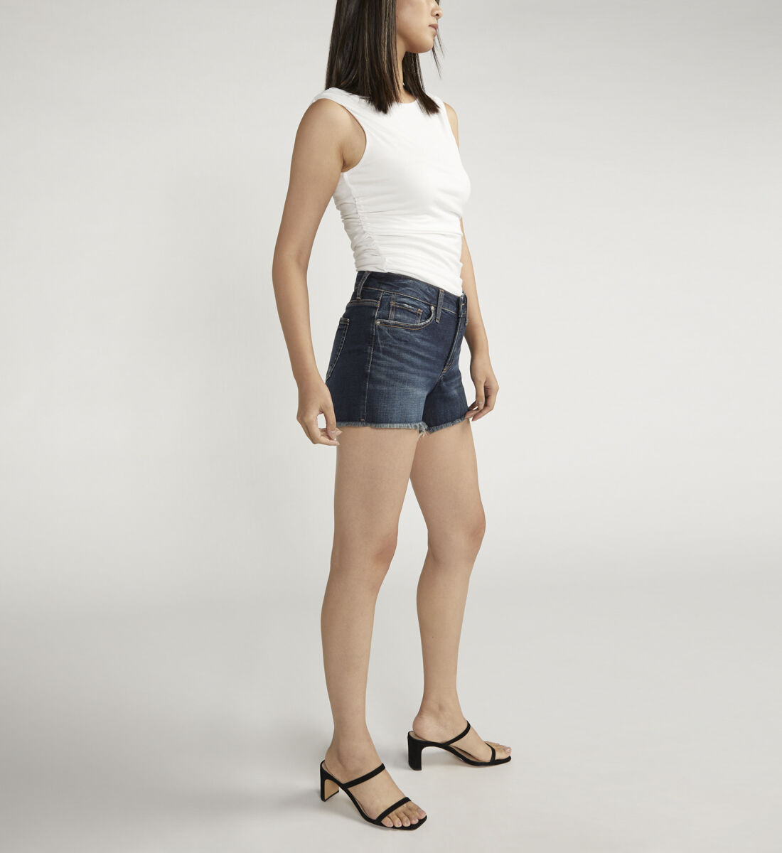 Buy Suki Mid Rise Luxe Stretch Shorts for USD 48.00 | Silver