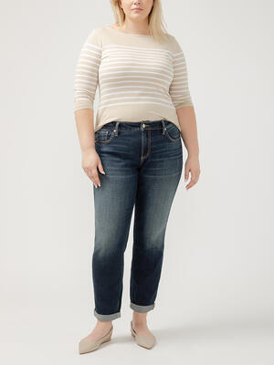 Boyfriend Mid Rise Slim Leg Luxe Stretch Jeans Plus Size