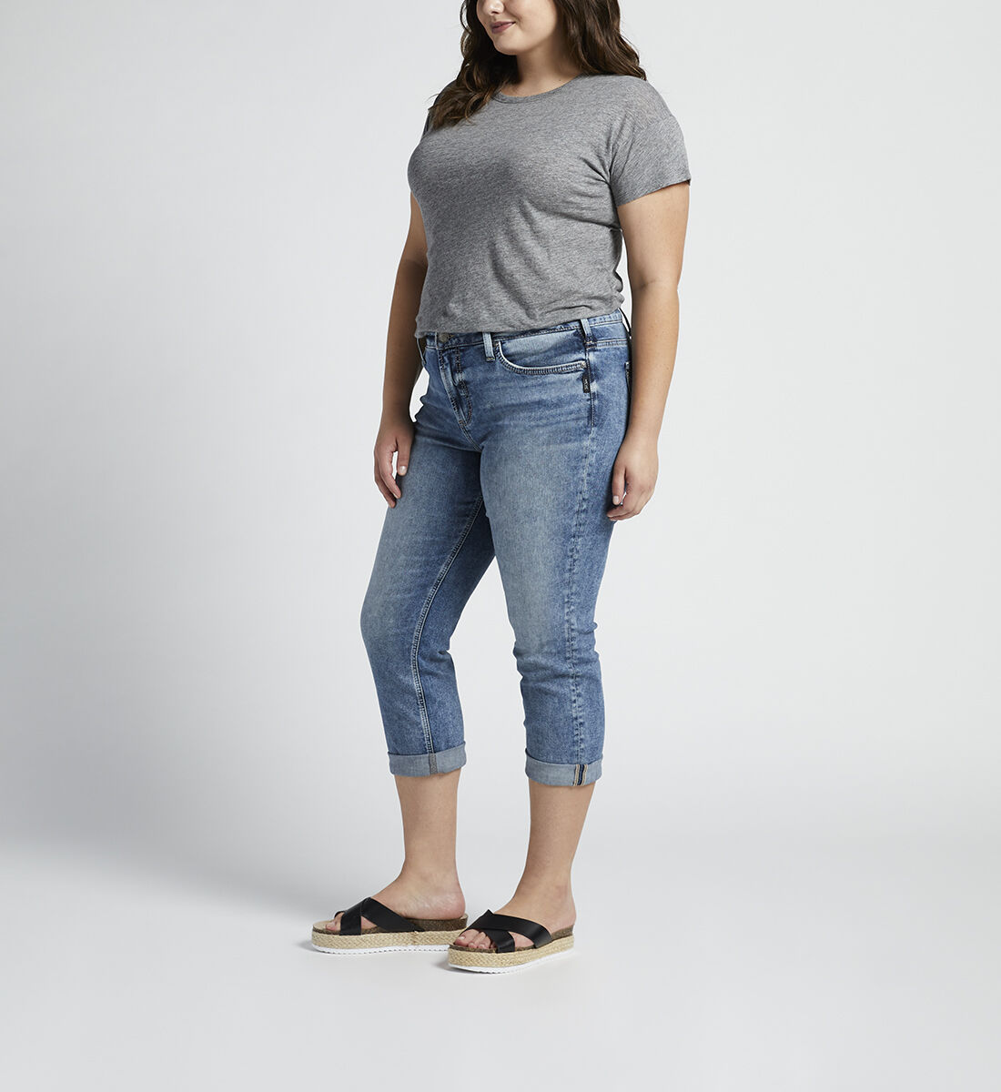 Silver capris plus size hot sale