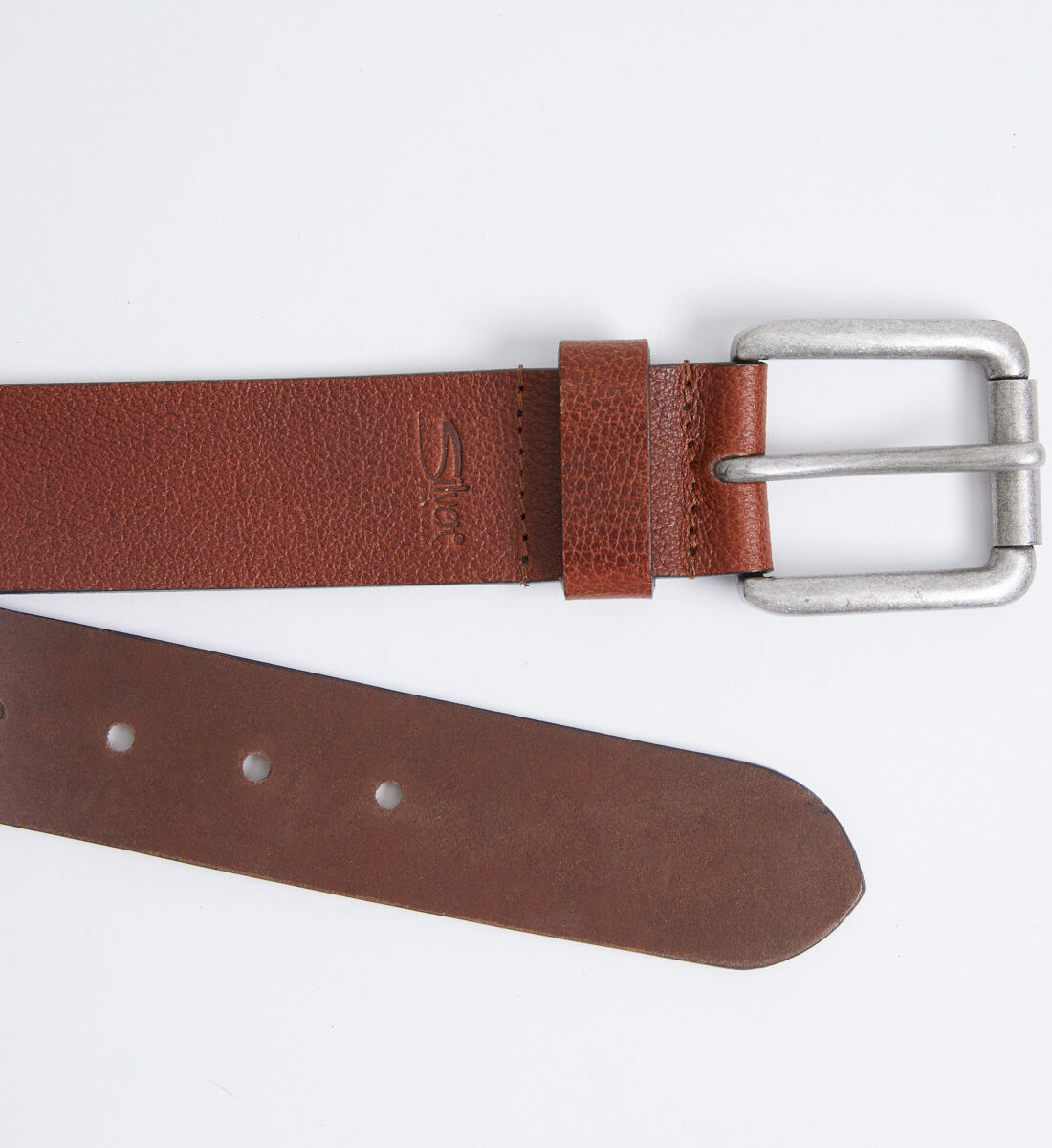 Pebbled Brown Leather Mens Belt Side