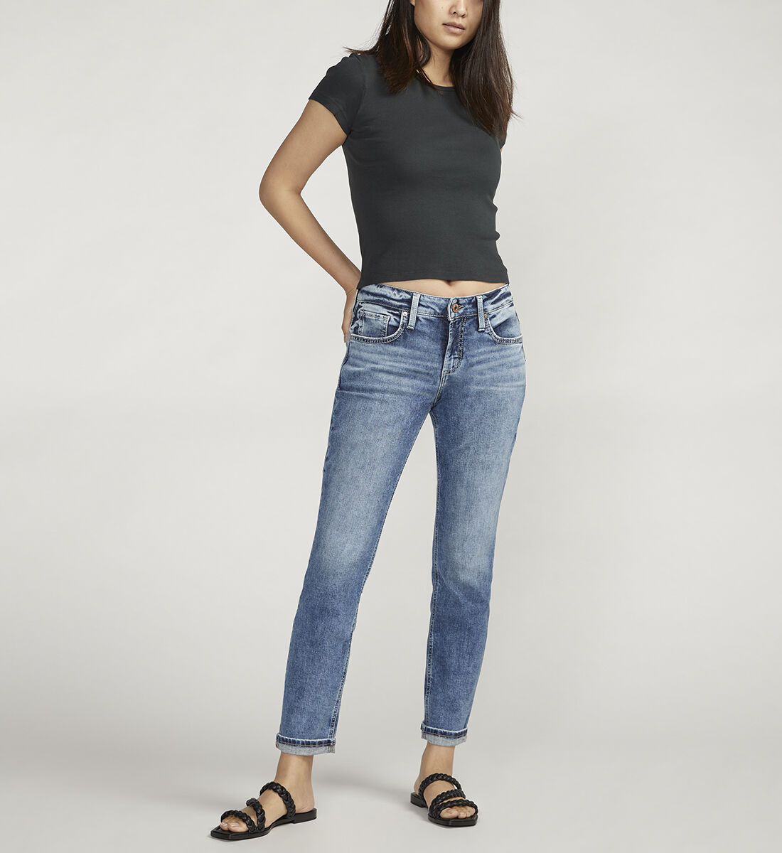 Buy Boyfriend Mid Rise Slim Leg Jeans for USD 84.00 Silver Jeans